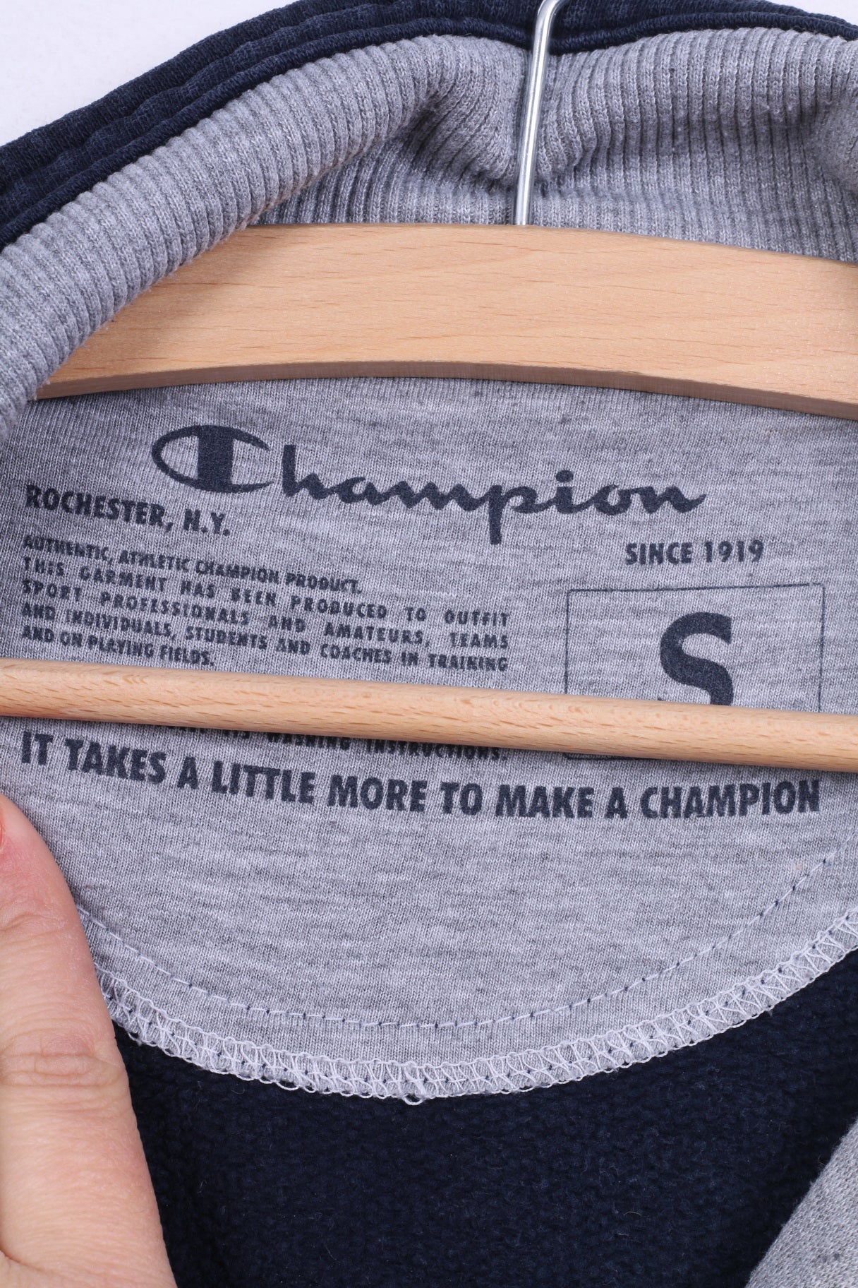 Champion Womens S Sweatshirt Navy Cotton Zip Neck Stand Up Collar - Image 4