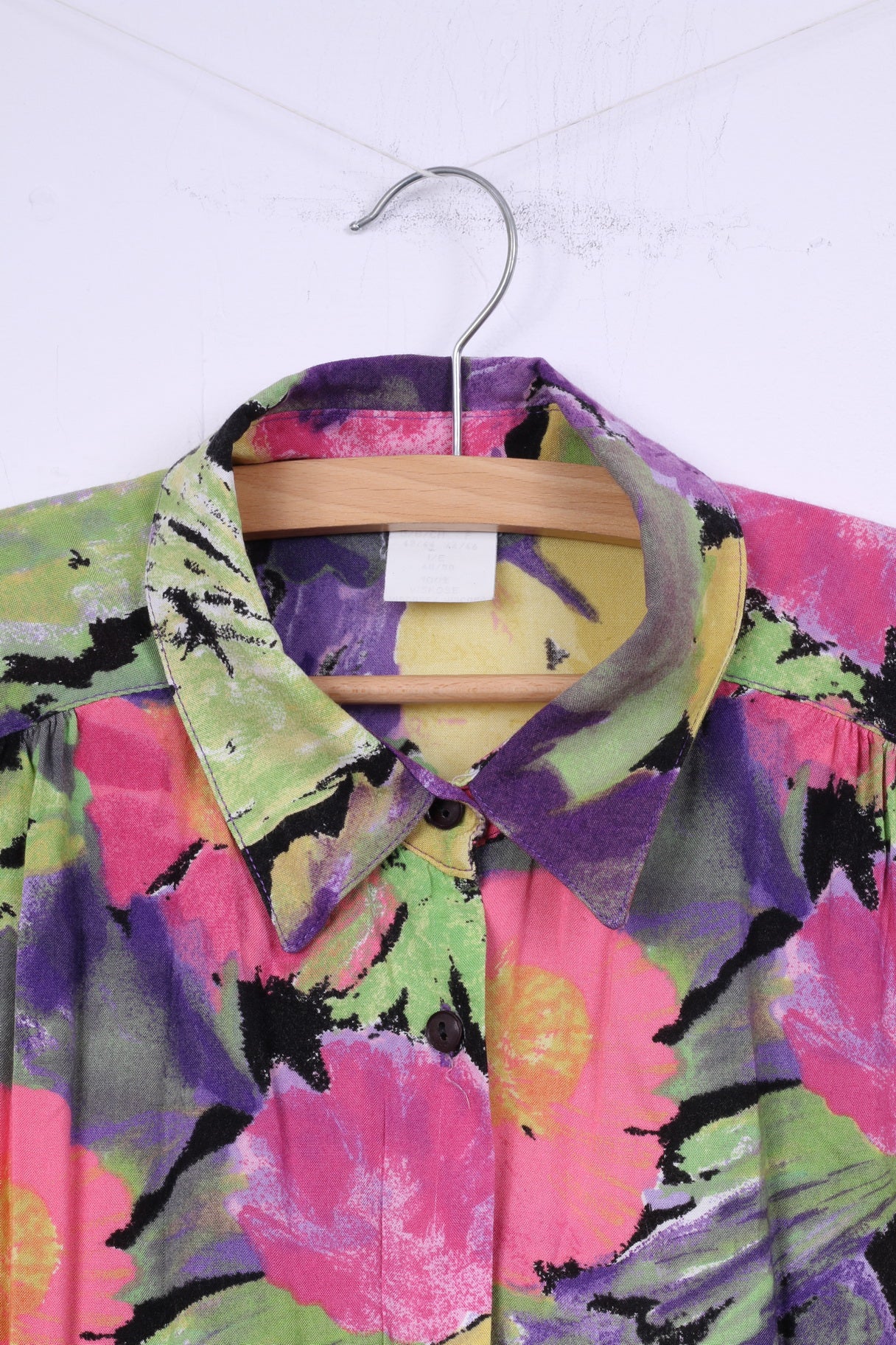 Vintage Womens 44 XL Casual Shirt Viscose Multicolor Floral Print Shoulder Pads - Image 2