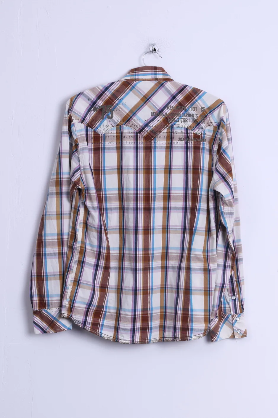 Jack & Jones Mens M Casual Shirt Cotton Brown Checkered Vintage Denim Long Sleeve - Image 6