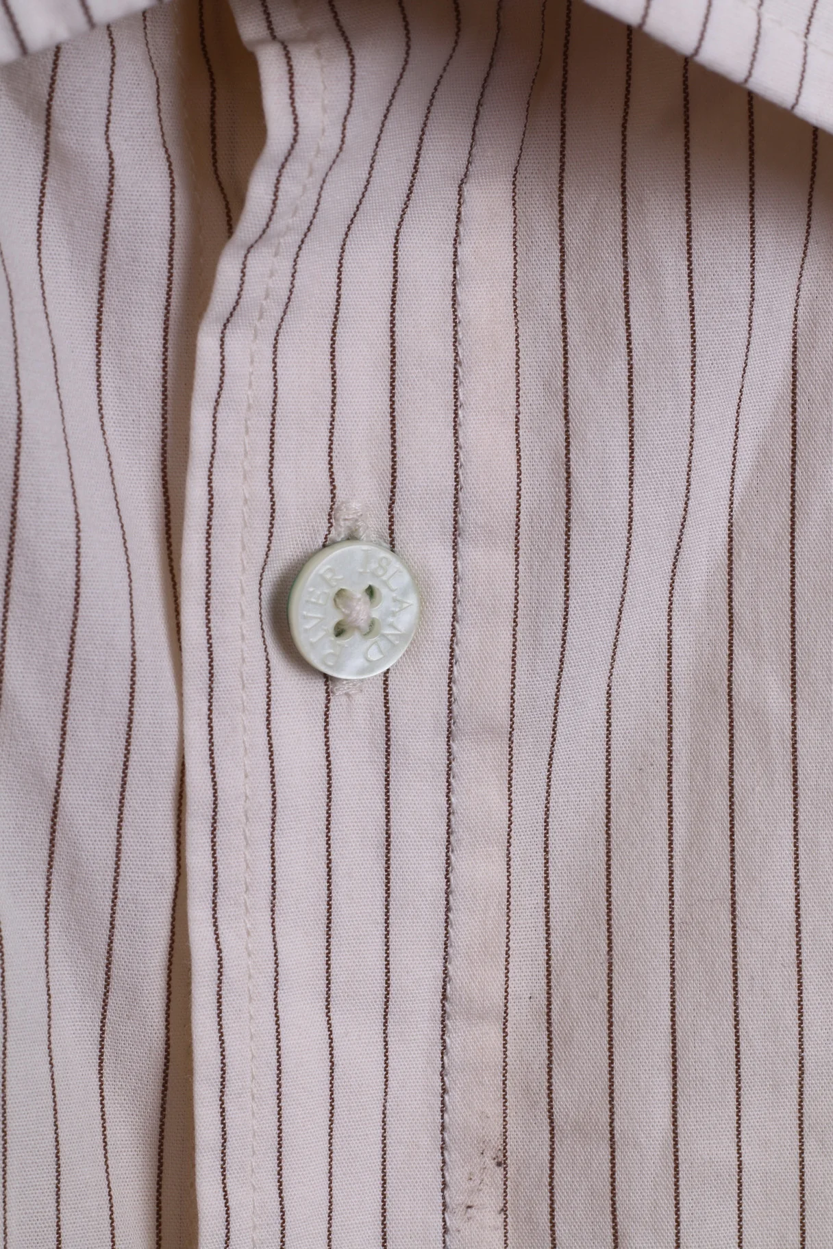 River Island Mens M Casual Shirt Striped Cream Beige Cotton Slim Fit - Image 3
