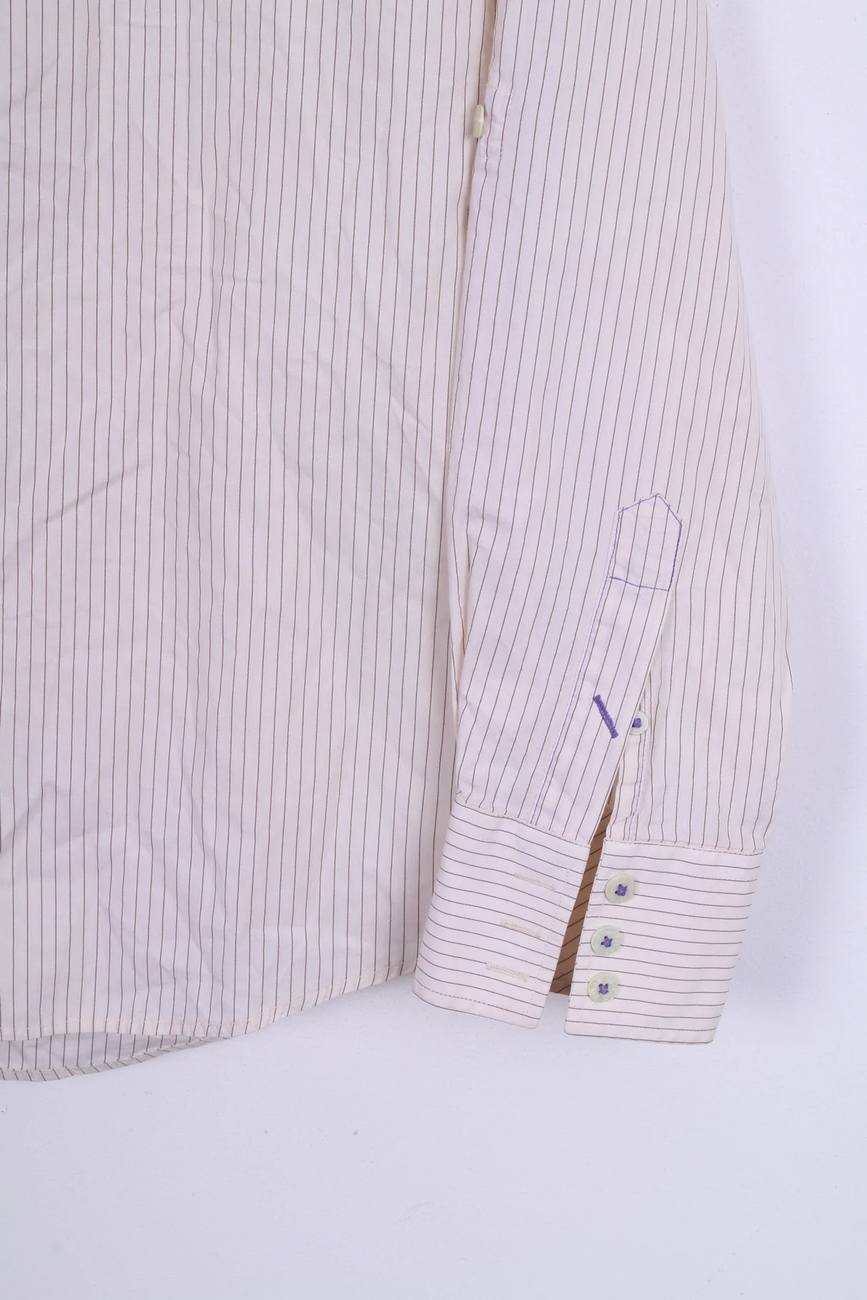 River Island Mens M Casual Shirt Striped Cream Beige Cotton Slim Fit - Image 4
