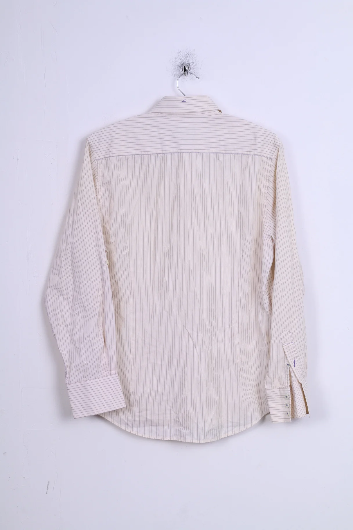 River Island Mens M Casual Shirt Striped Cream Beige Cotton Slim Fit - Image 5