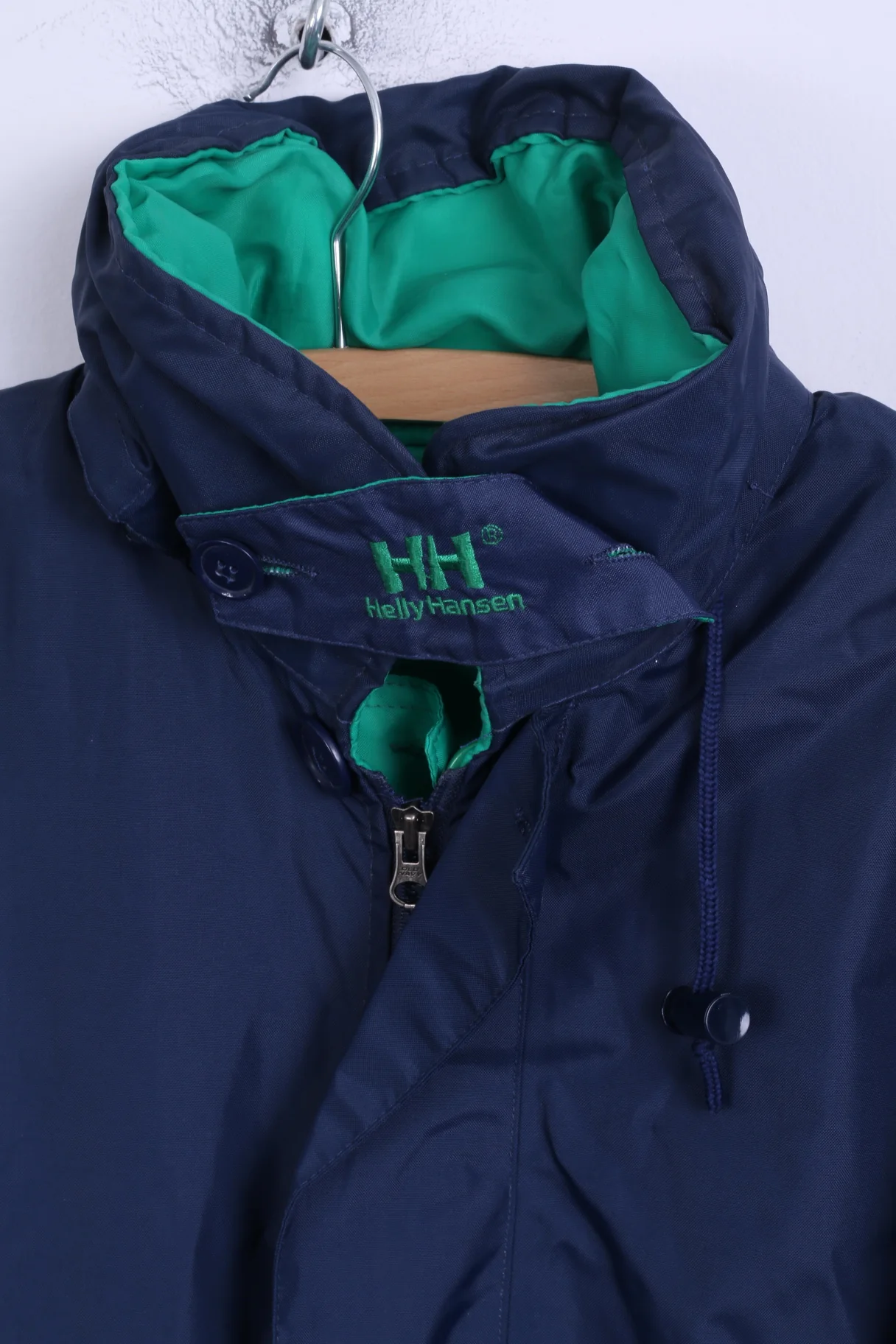 Helly Hansen Mens M Jacket Navy Green Sailing Hidden Hood Double Side - Image 3