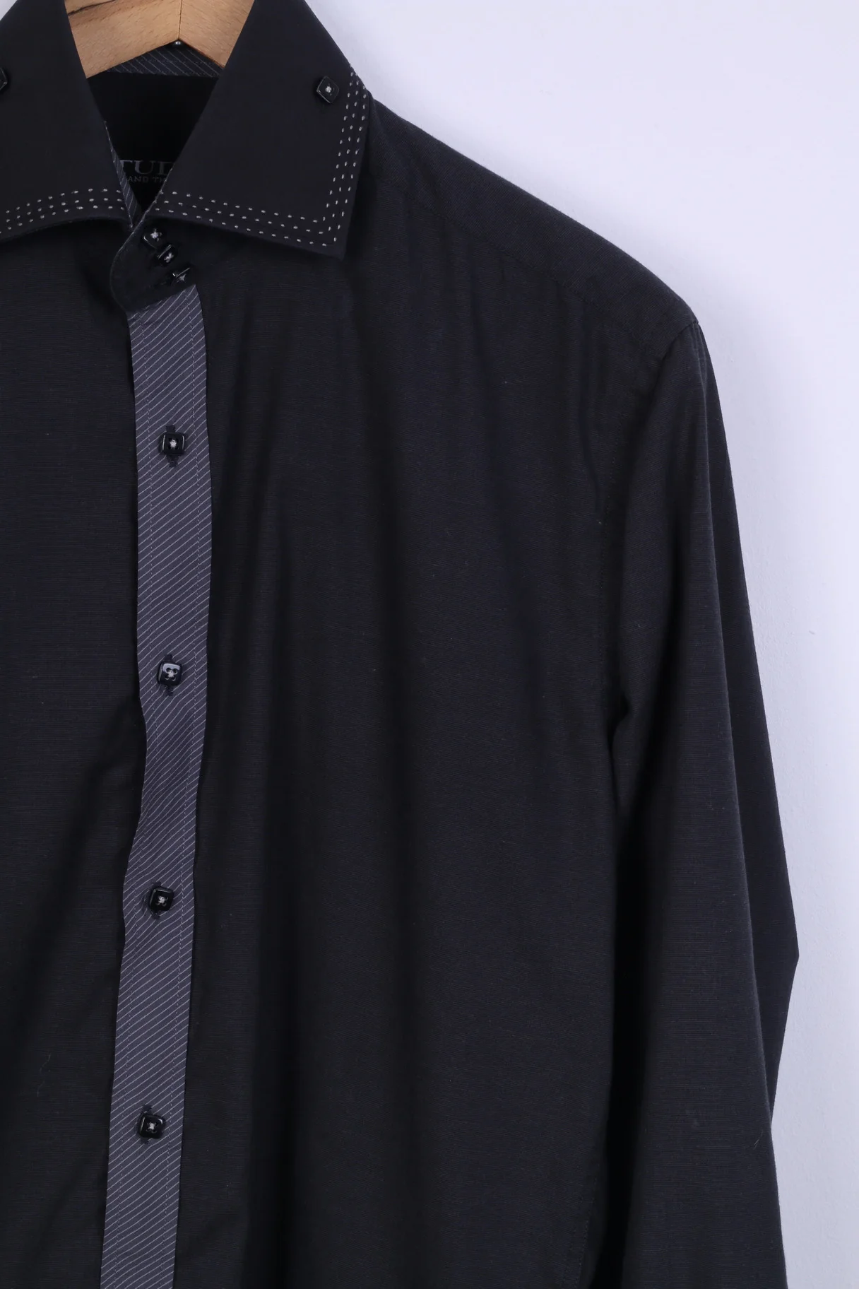 STUDIO Armand Thiery Mens S Formal Shirt Black Cotton Long Sleeve - Image 2