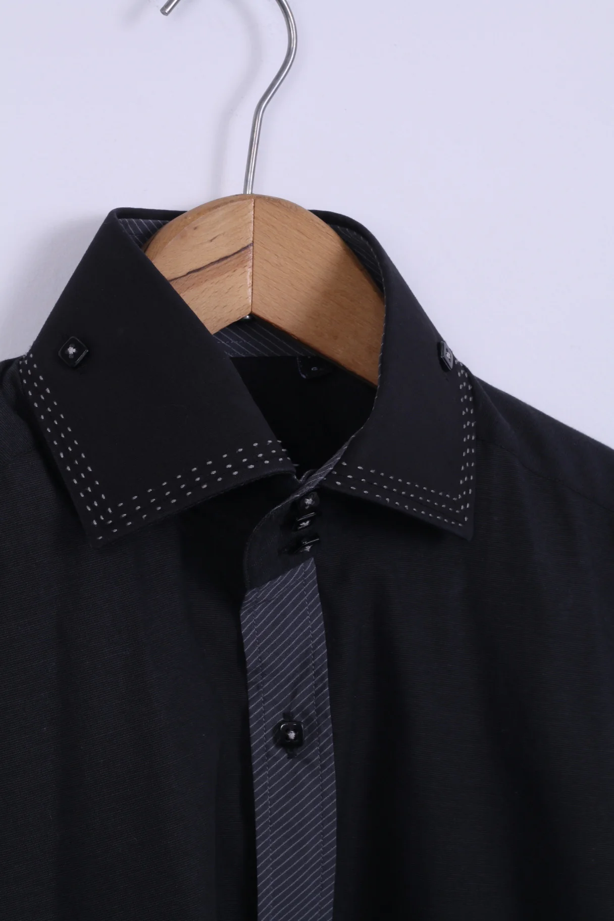 STUDIO Armand Thiery Mens S Formal Shirt Black Cotton Long Sleeve - Image 4
