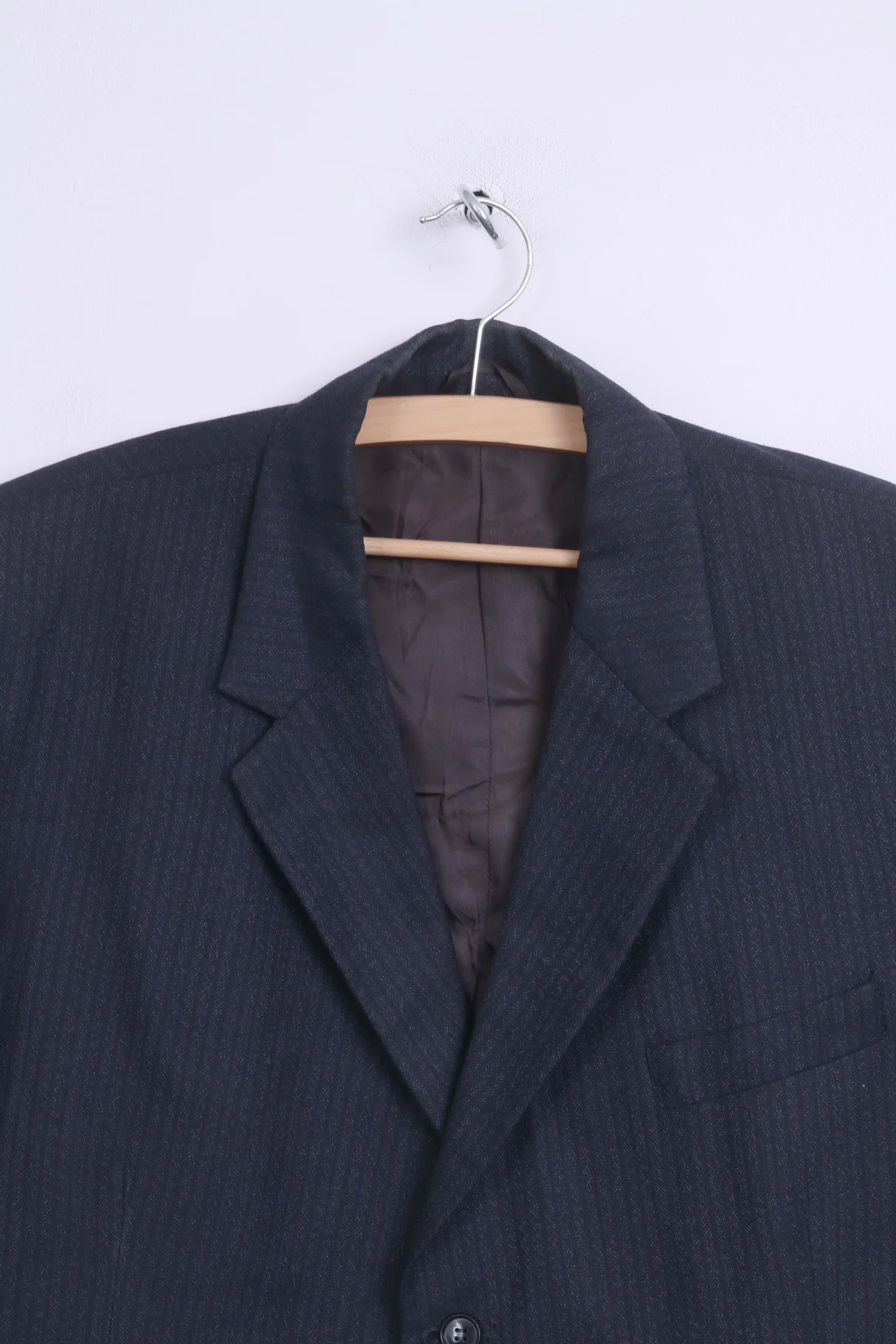 dc for John Collier Mens 54 XL Blazer Navy Striped Wool Single Breasted Vintage Jacket - Image 2