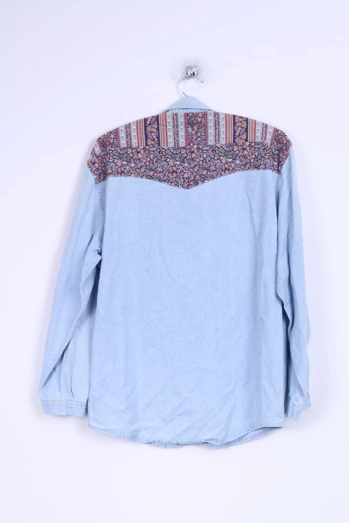 Marc Lauge Womens L Casual Shirt Blue Jeans Flowers Denim Cotton Italy - Image 5