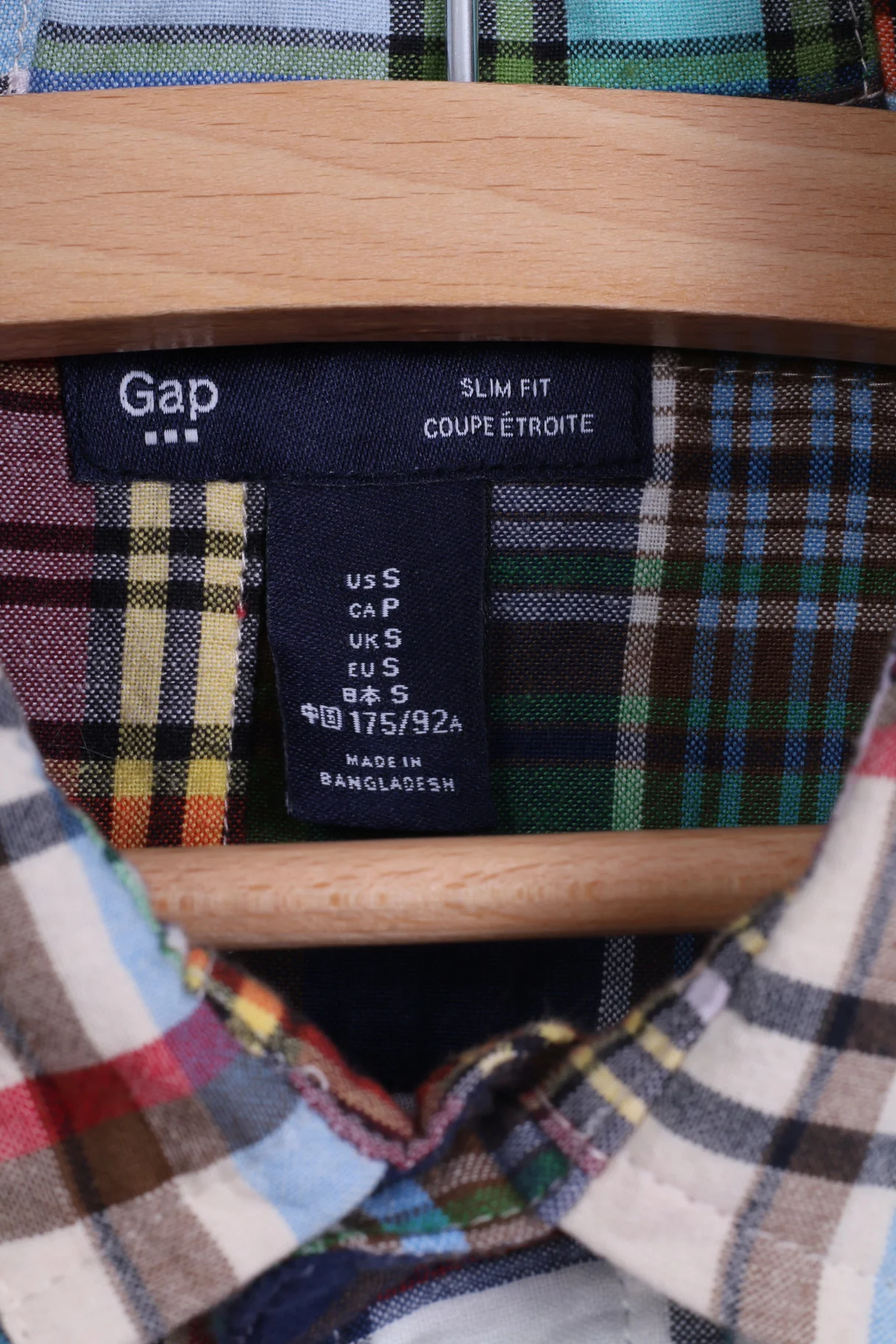 GAP Mens S Casual Shirt Blue Checkered Cotton Slim Fit Long Sleeve - Image 4