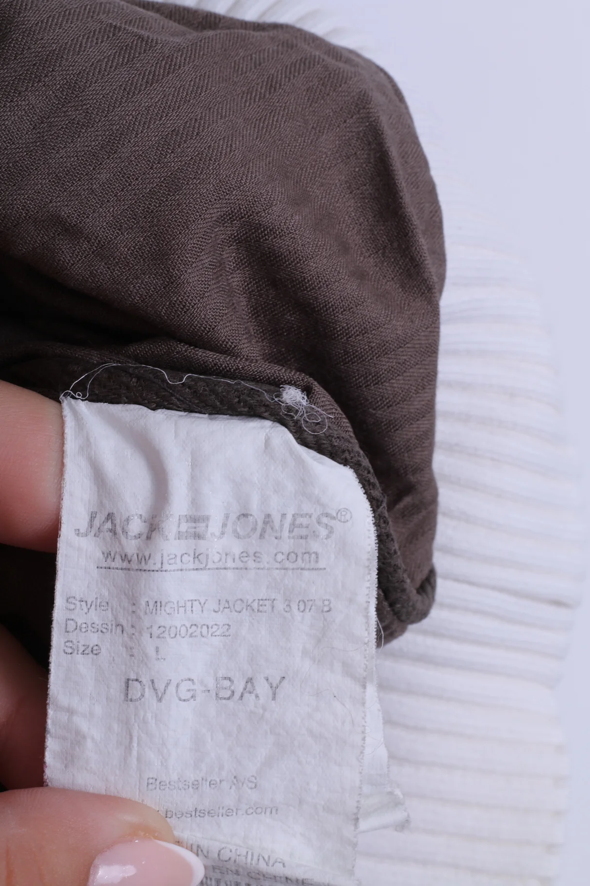 Jack & Jones Mens L Jacket White Cotton Zip Up Embroidered Casual Top - Image 5