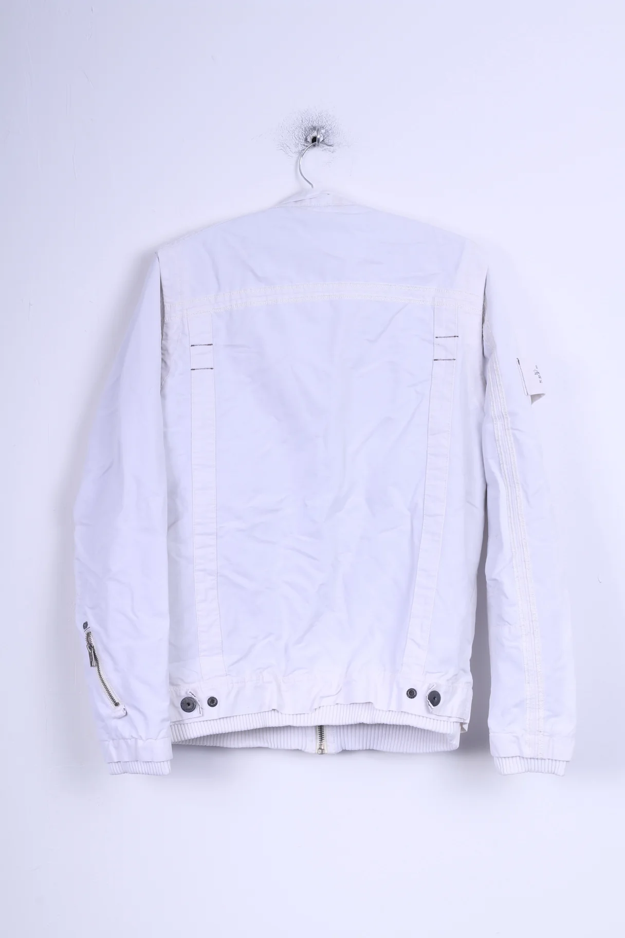 Jack & Jones Mens L Jacket White Cotton Zip Up Embroidered Casual Top - Image 6