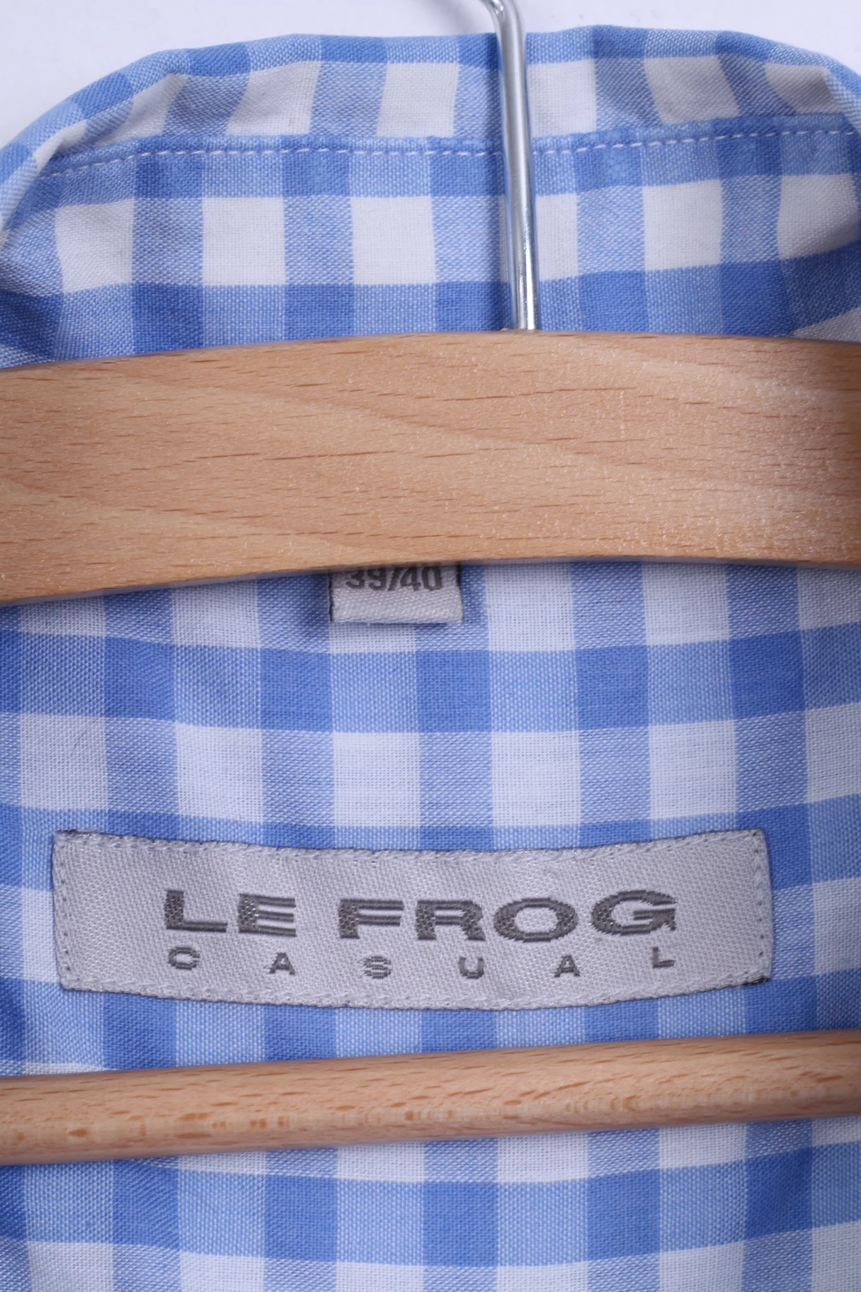 Le Frog Mens M Casual Shirt Blue Checkered Short Sleeve Button down Collar - Image 3