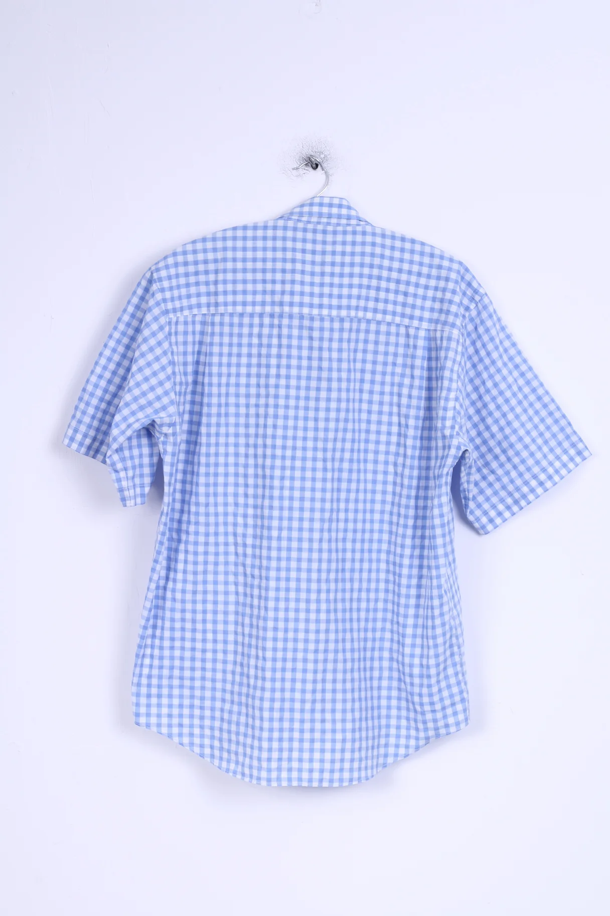 Le Frog Mens M Casual Shirt Blue Checkered Short Sleeve Button down Collar - Image 5