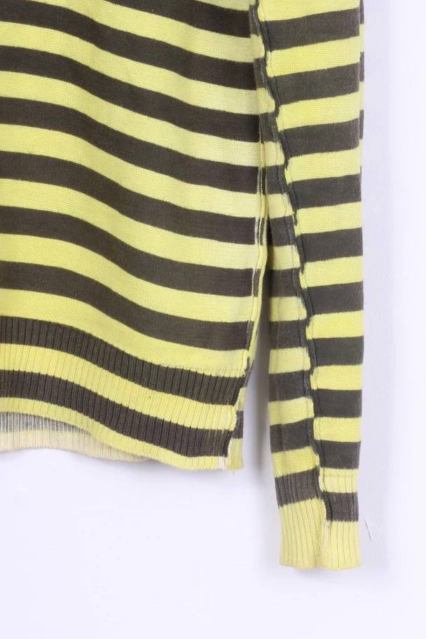 Emergie Womens M Jumper Yellow Brown Striped V Neck Sweater - Image 3
