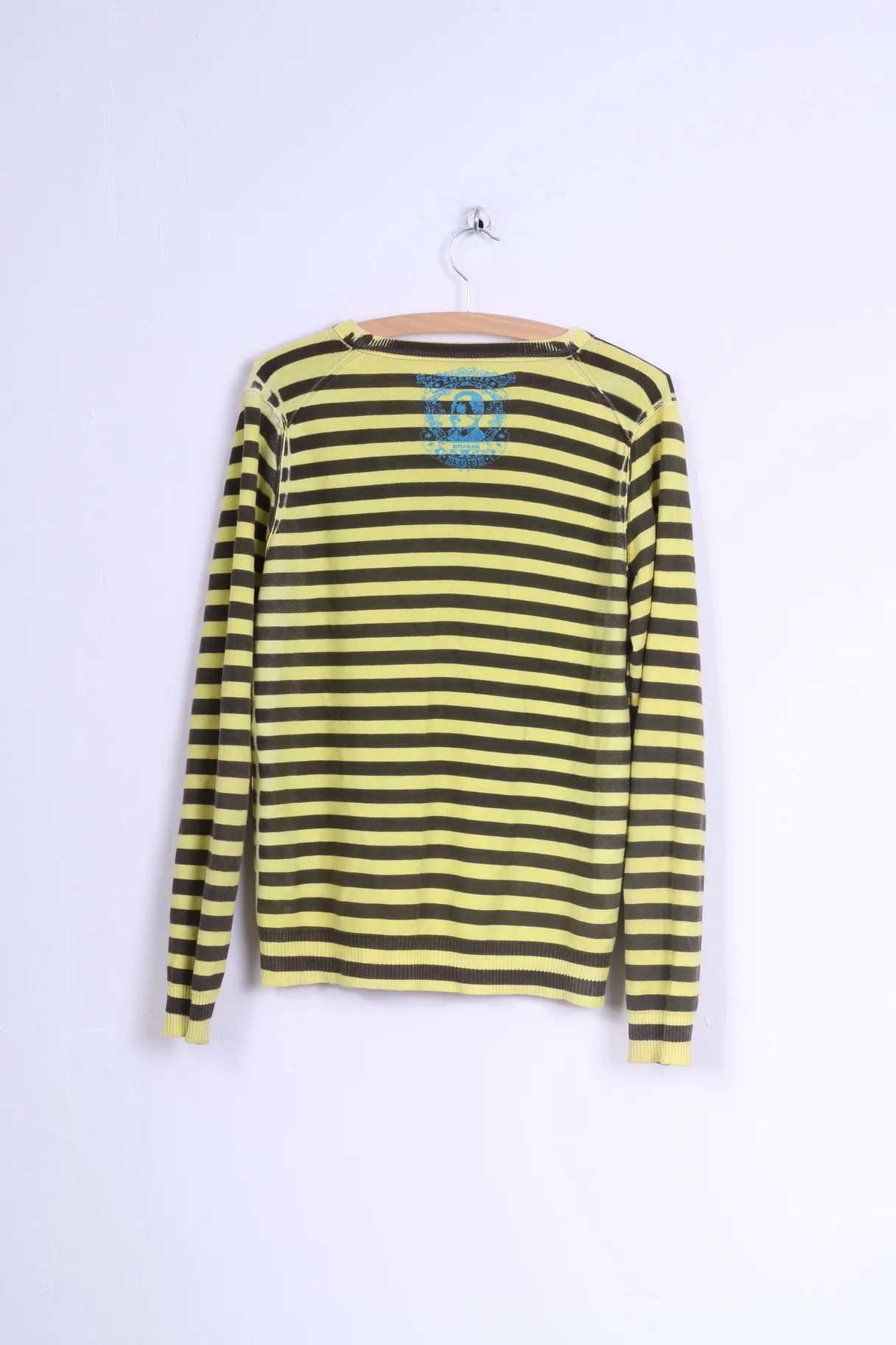 Emergie Womens M Jumper Yellow Brown Striped V Neck Sweater - Image 5