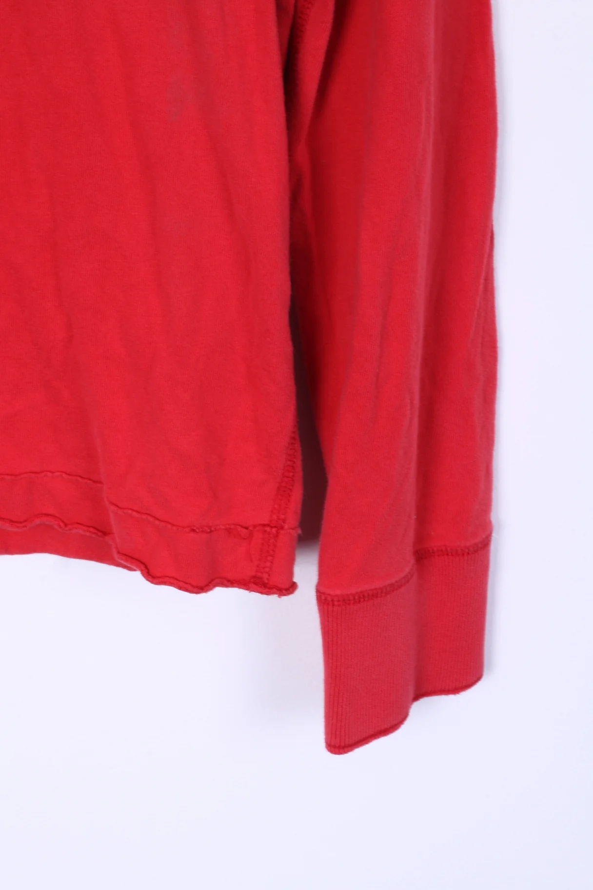 Hollister Mens S Long Sleeved Shirt Red Cotton Crew Neck Embroidered HCO - Image 3