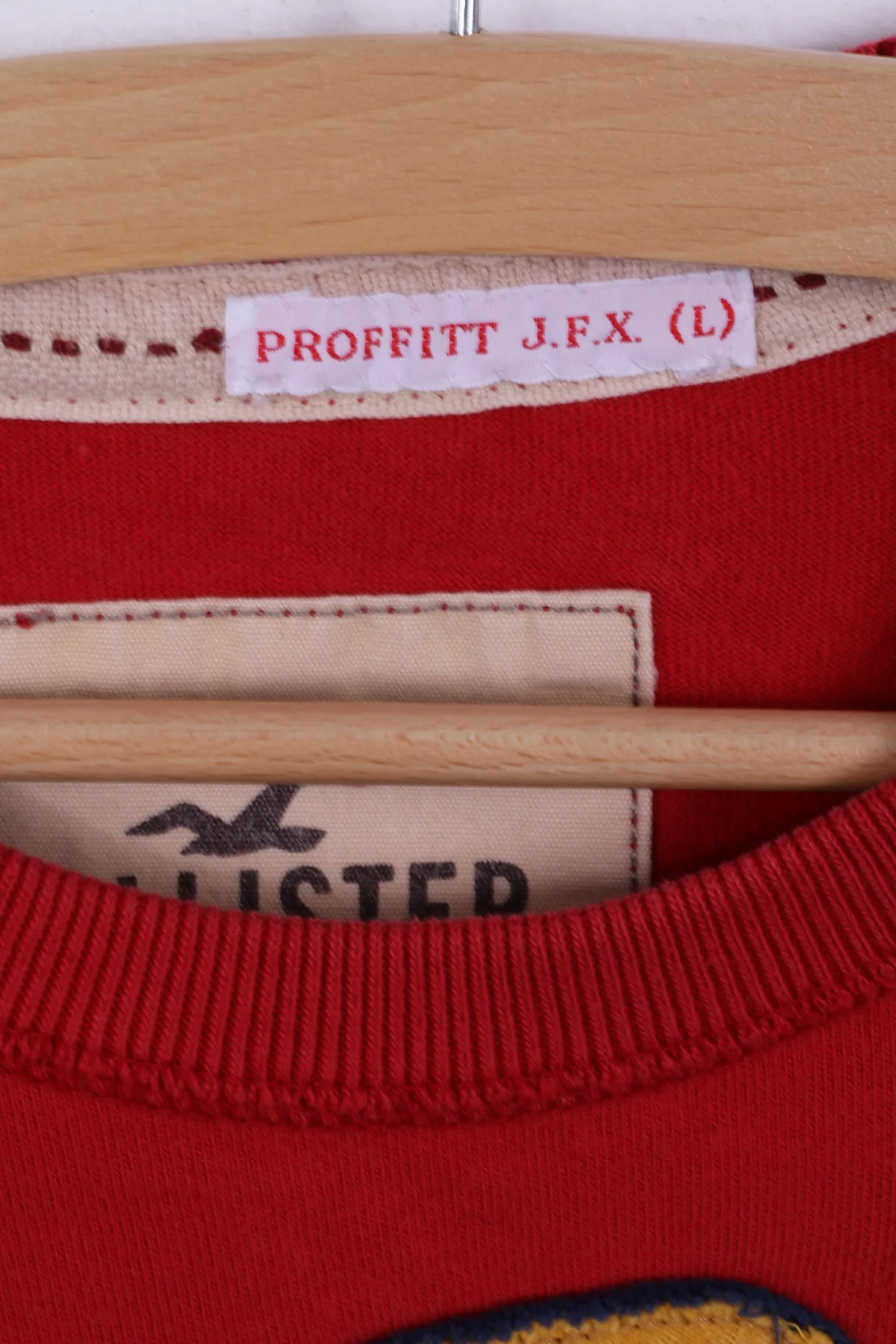 Hollister Mens S Long Sleeved Shirt Red Cotton Crew Neck Embroidered HCO - Image 4