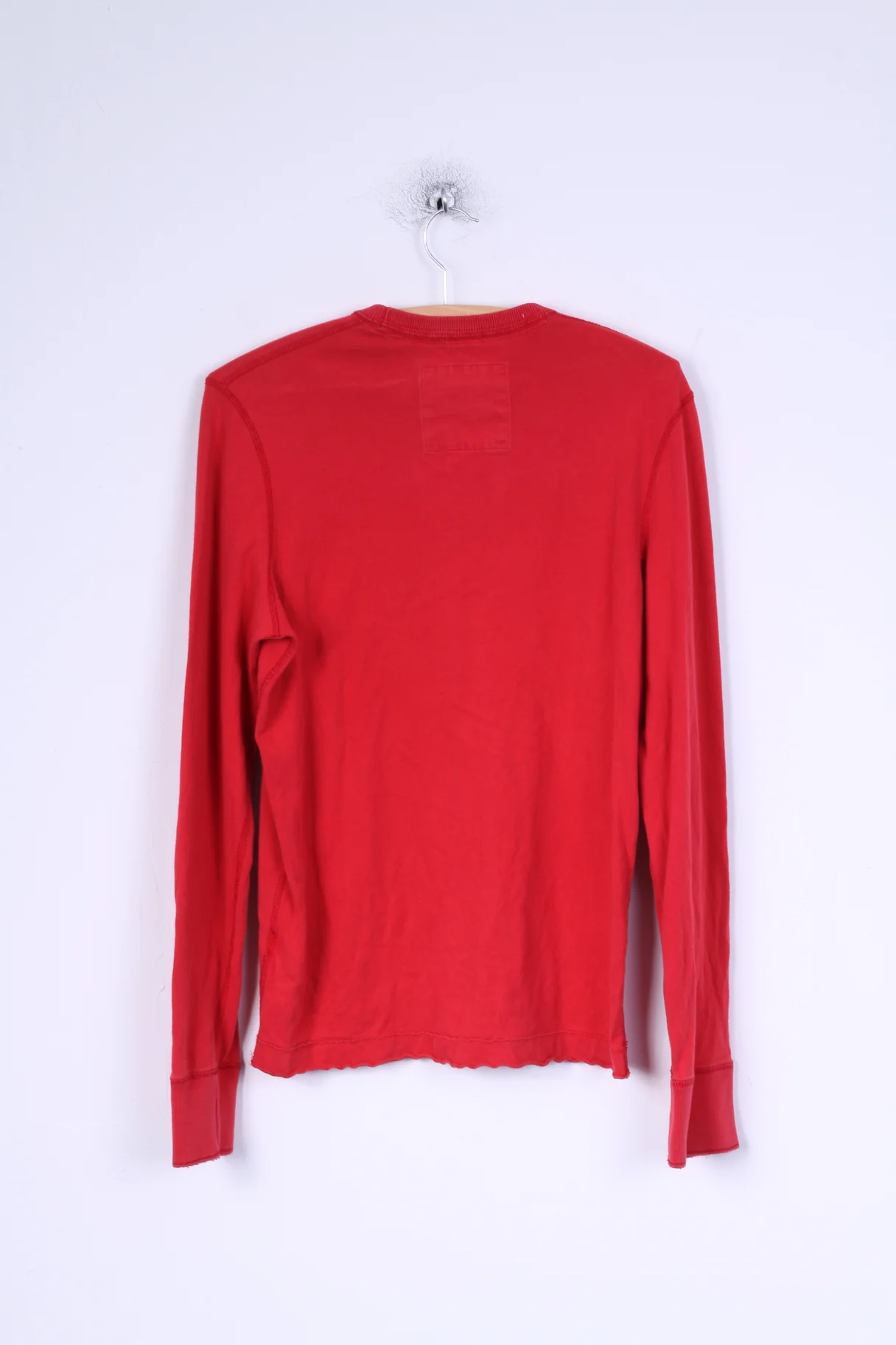Hollister Mens S Long Sleeved Shirt Red Cotton Crew Neck Embroidered HCO - Image 7