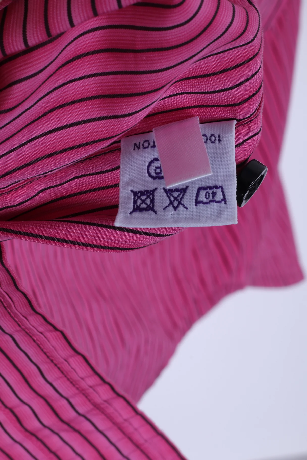 TM Lewin Mens 17 34.5 L Casual Shirt Pink Striped Rovereto Fitted Cotton - Image 5