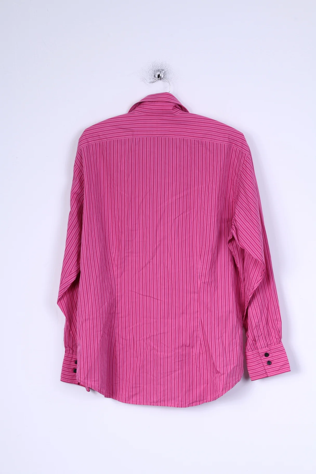 TM Lewin Mens 17 34.5 L Casual Shirt Pink Striped Rovereto Fitted Cotton - Image 6