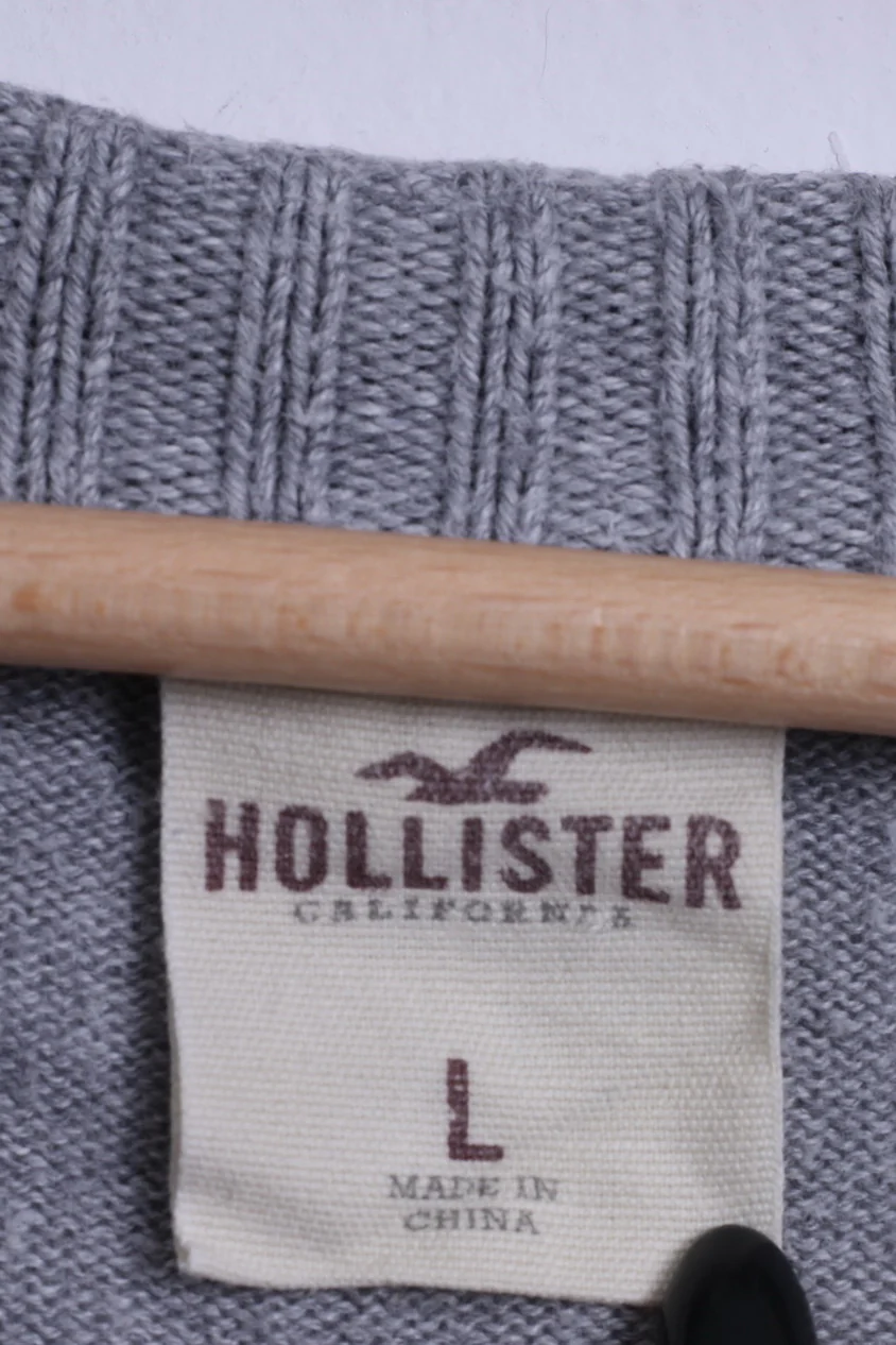 Hollister Mens L (S) Jumper Grey Cotton V Neck Light Fit Sweater - Image 4