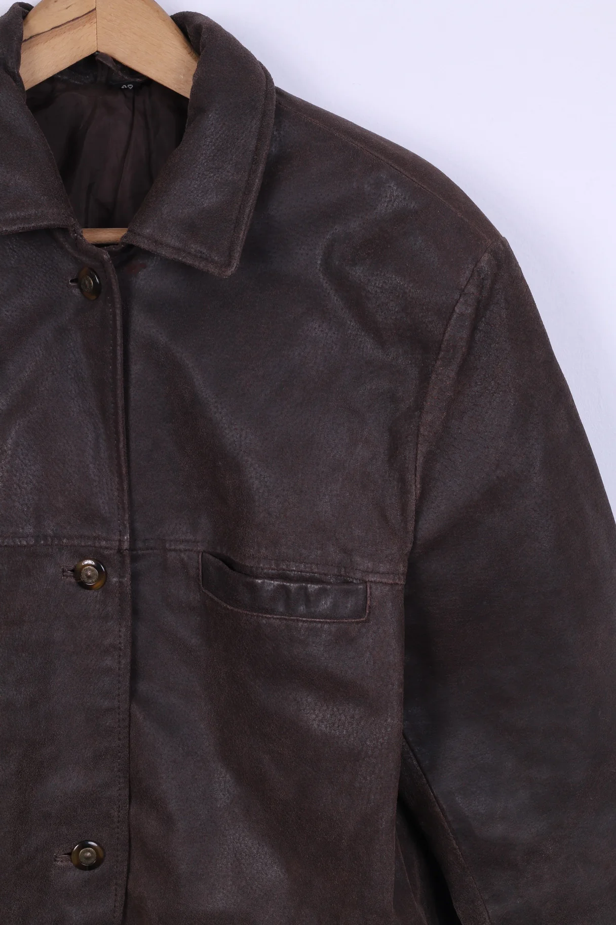 Vintage Womens 40 XL Jacket Brown Leather Single Breasted Shoulder Pads - Image 2