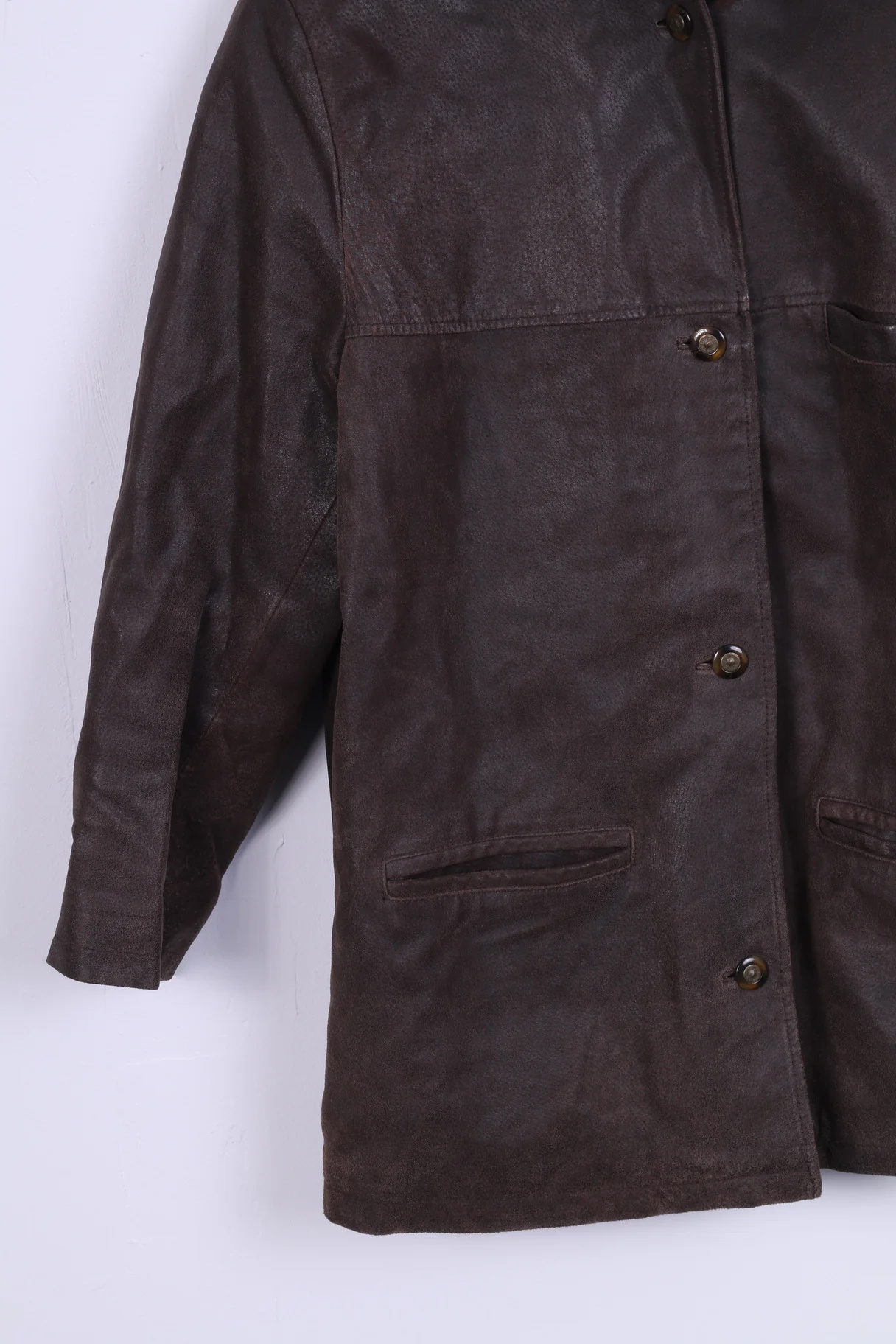 Vintage Womens 40 XL Jacket Brown Leather Single Breasted Shoulder Pads - Image 6