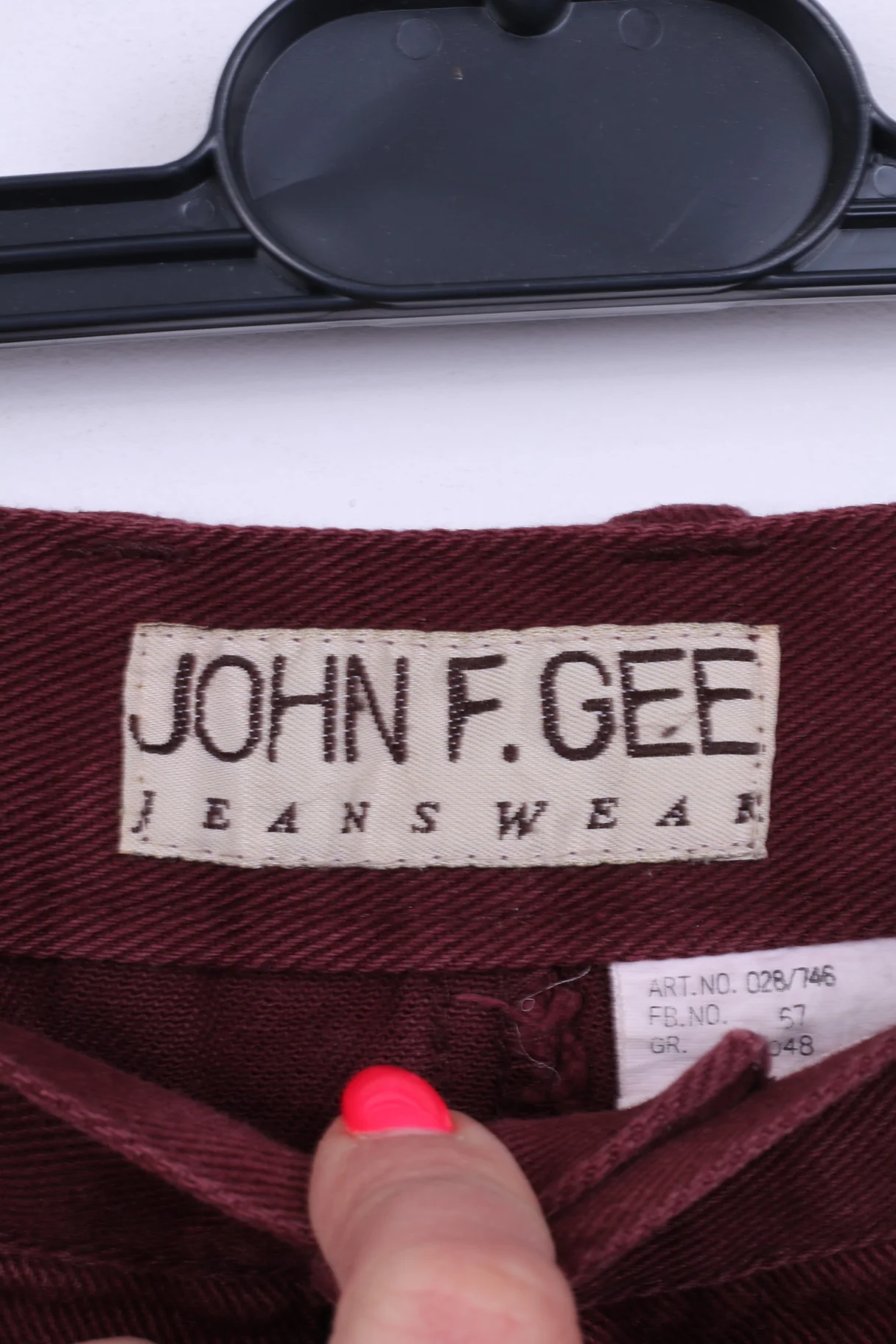 John F.Gee Mens 48 Jeans Trousers Burgundy Cotton Straight Leg Pants - Image 4