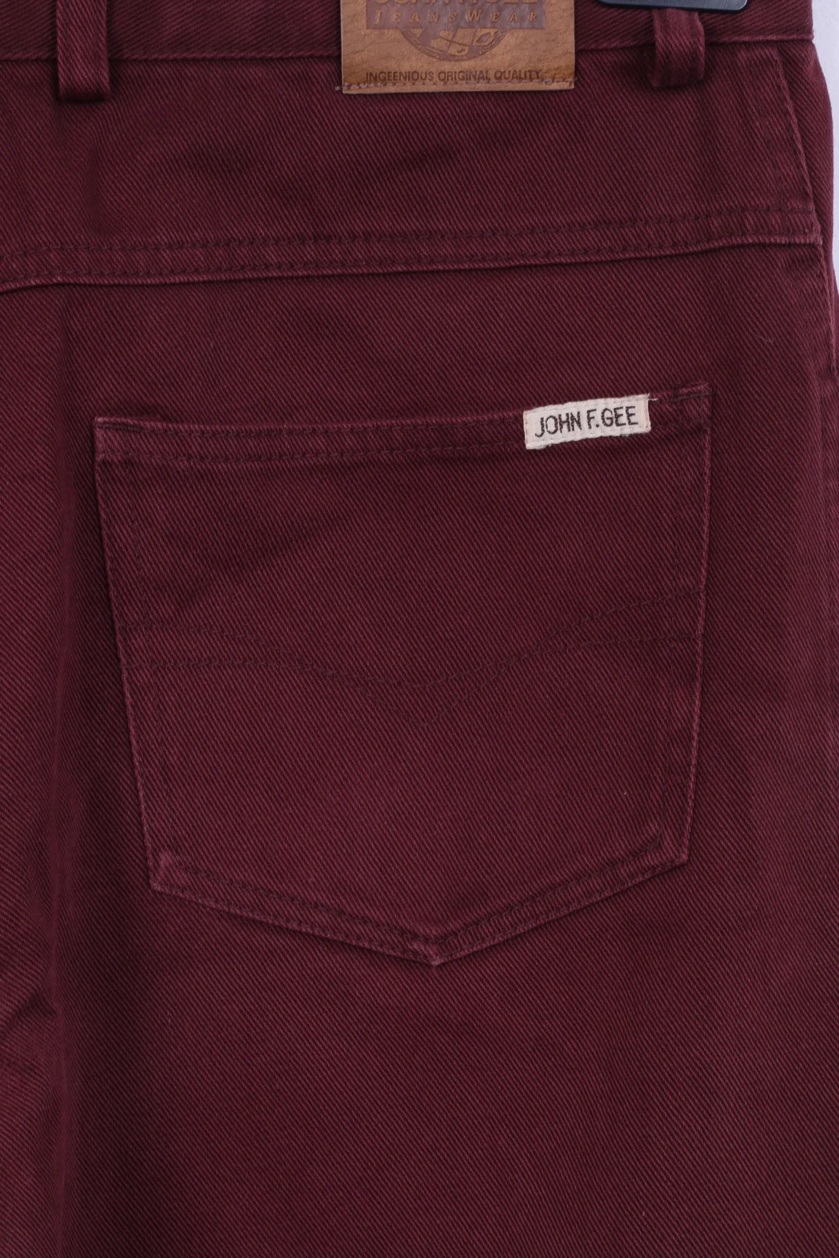 John F.Gee Mens 48 Jeans Trousers Burgundy Cotton Straight Leg Pants - Image 7