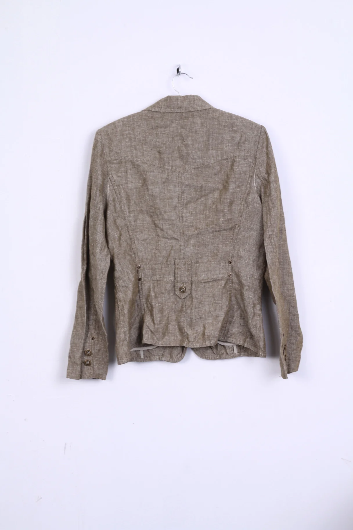C&A Womens 12 M Jacket Linen Khaki Light Top Yessica Single Breasted Blazer - Image 5