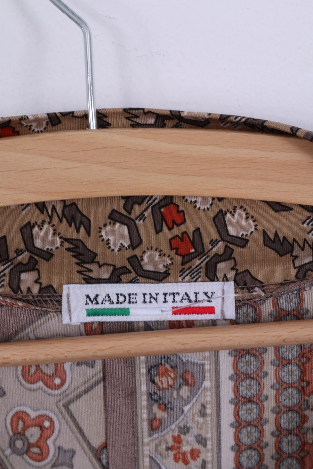 Made in Italy Womens 2 S/M Shirt Brown Pattern Viscose Stretch Fitted Top - Image 4