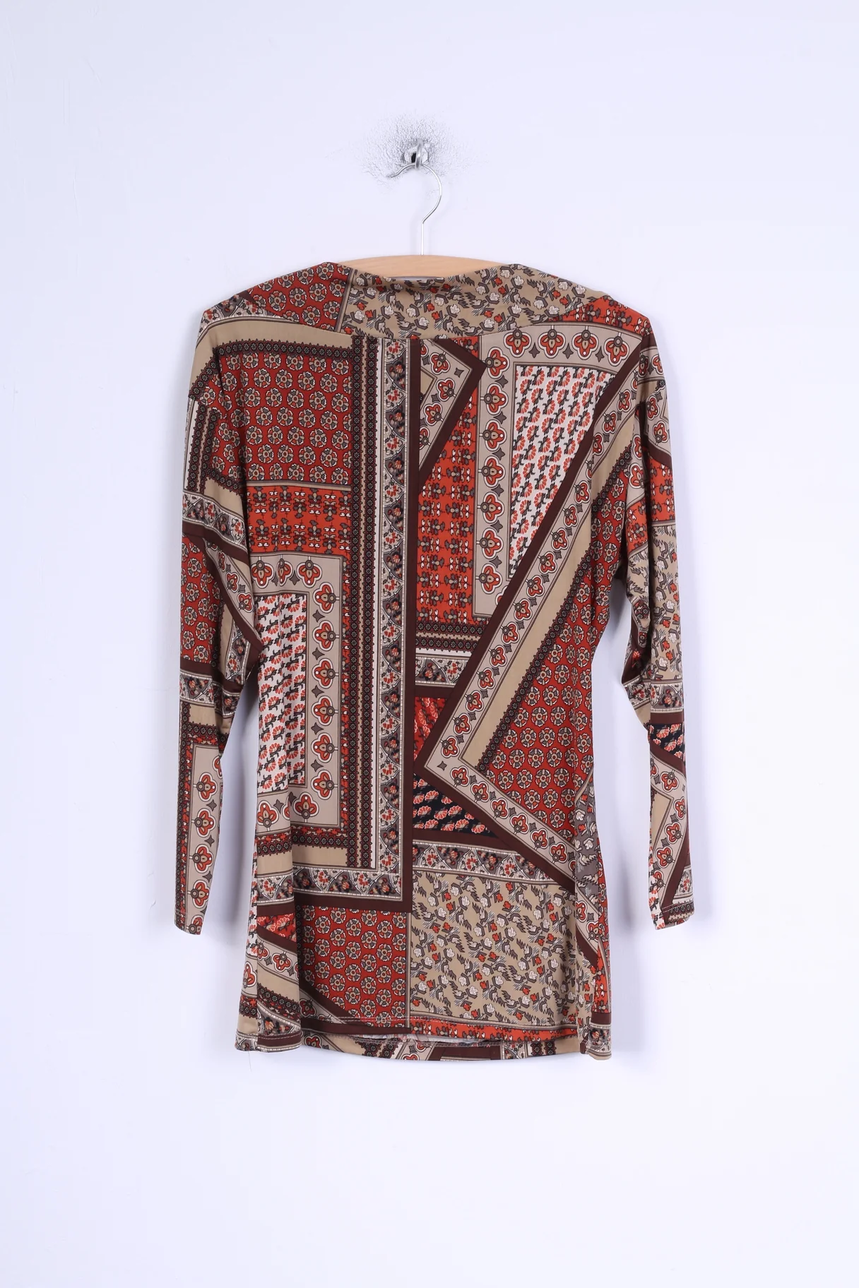Made in Italy Womens 2 S/M Shirt Brown Pattern Viscose Stretch Fitted Top - Image 6