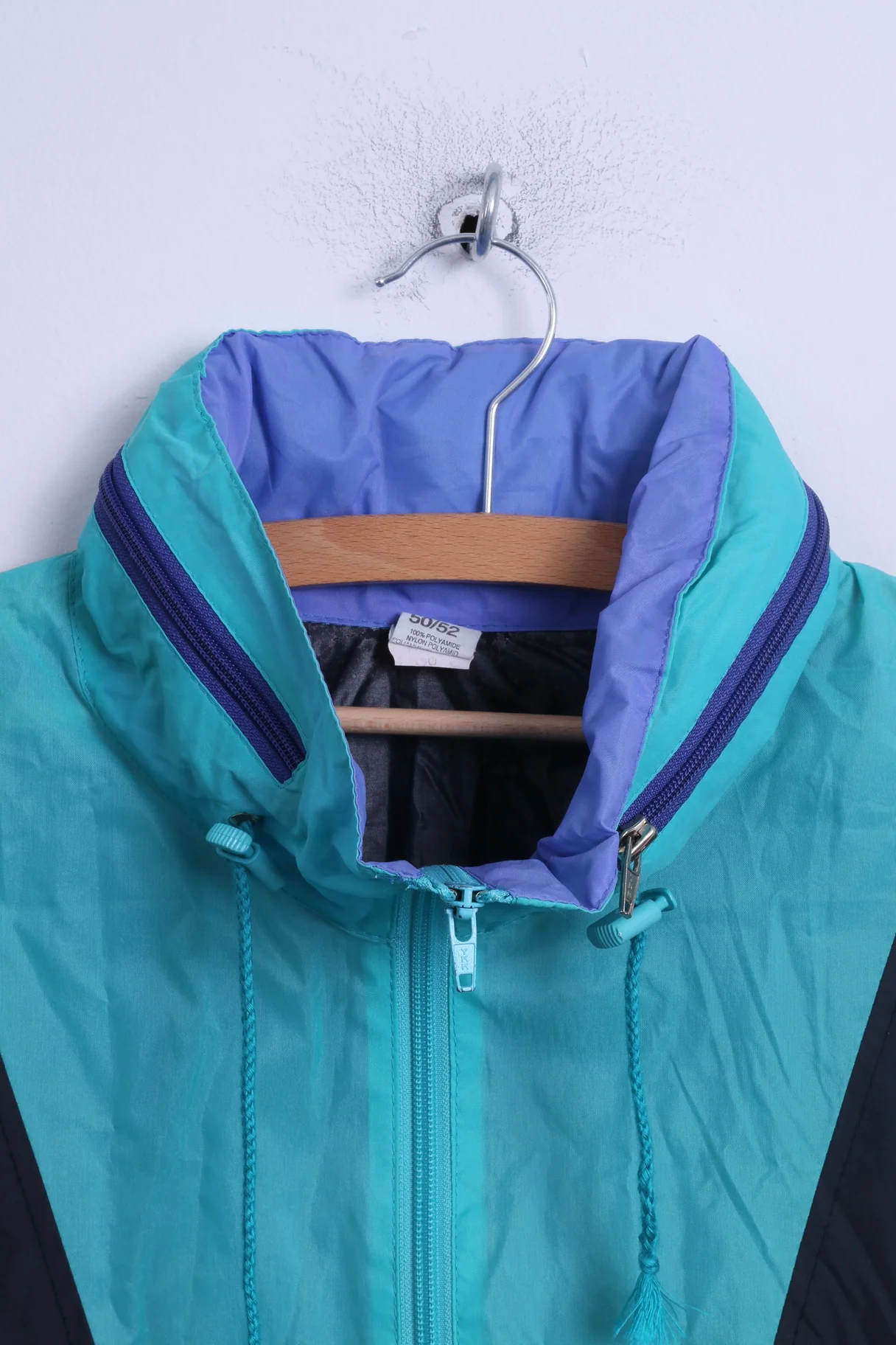 Unkown Mens 50/52 M Jacket Light Green Nylon Hidden Hood Zip Up Rain Top - Image 2