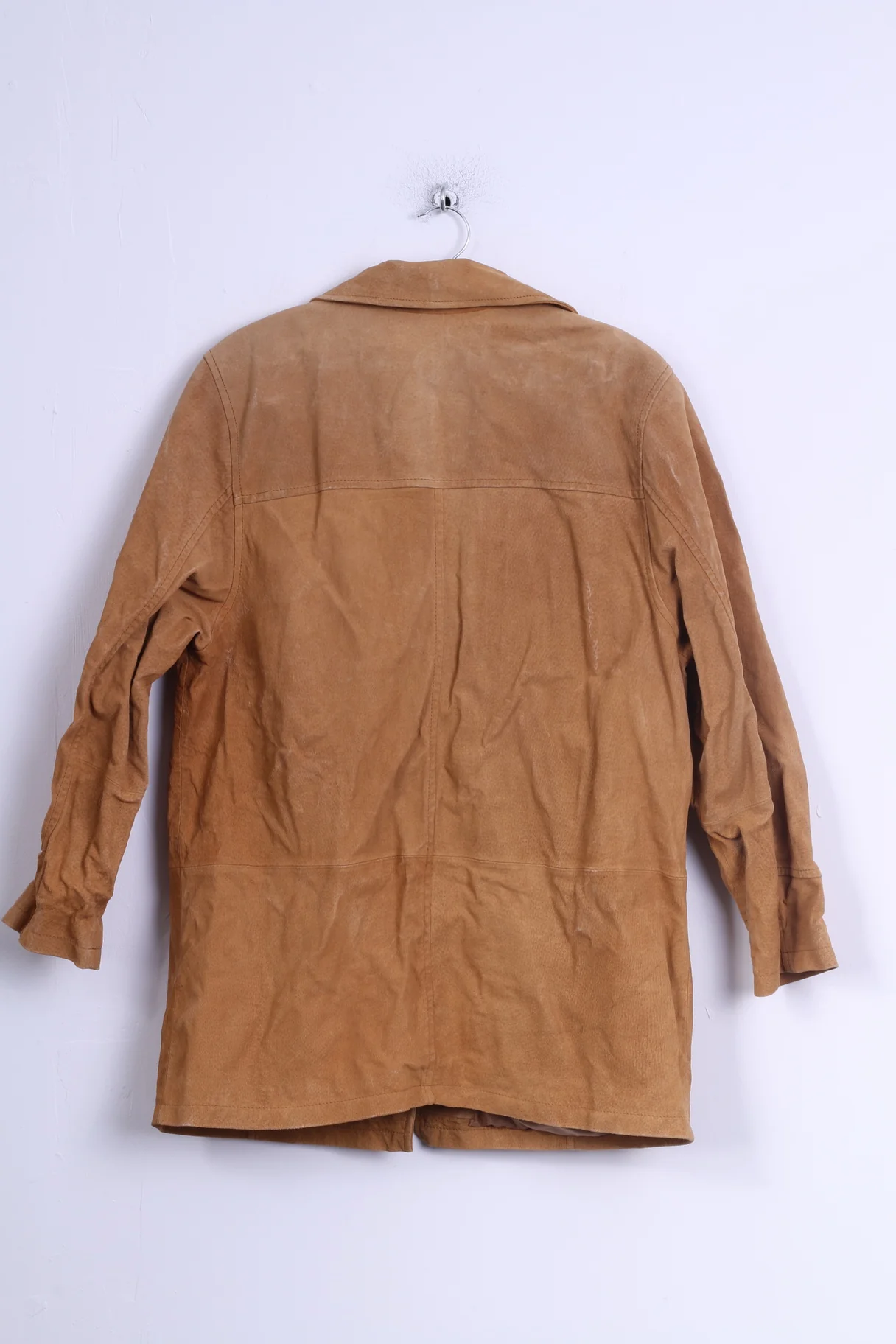 Womens UK 20 46 XL Leather Jacket Camel Single Breasted Shoulder Pads Retro Coat - Image 5