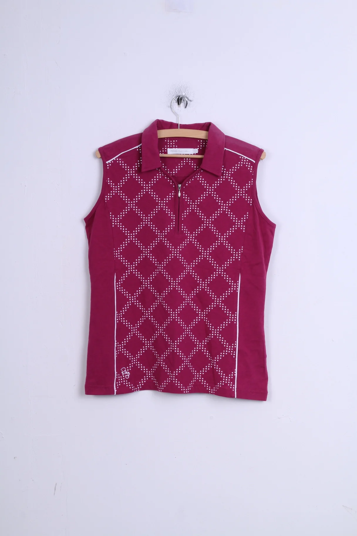 PING Collection Womens 14 L Sleeveless Cotton Collar Zip Neck Top Amaranth