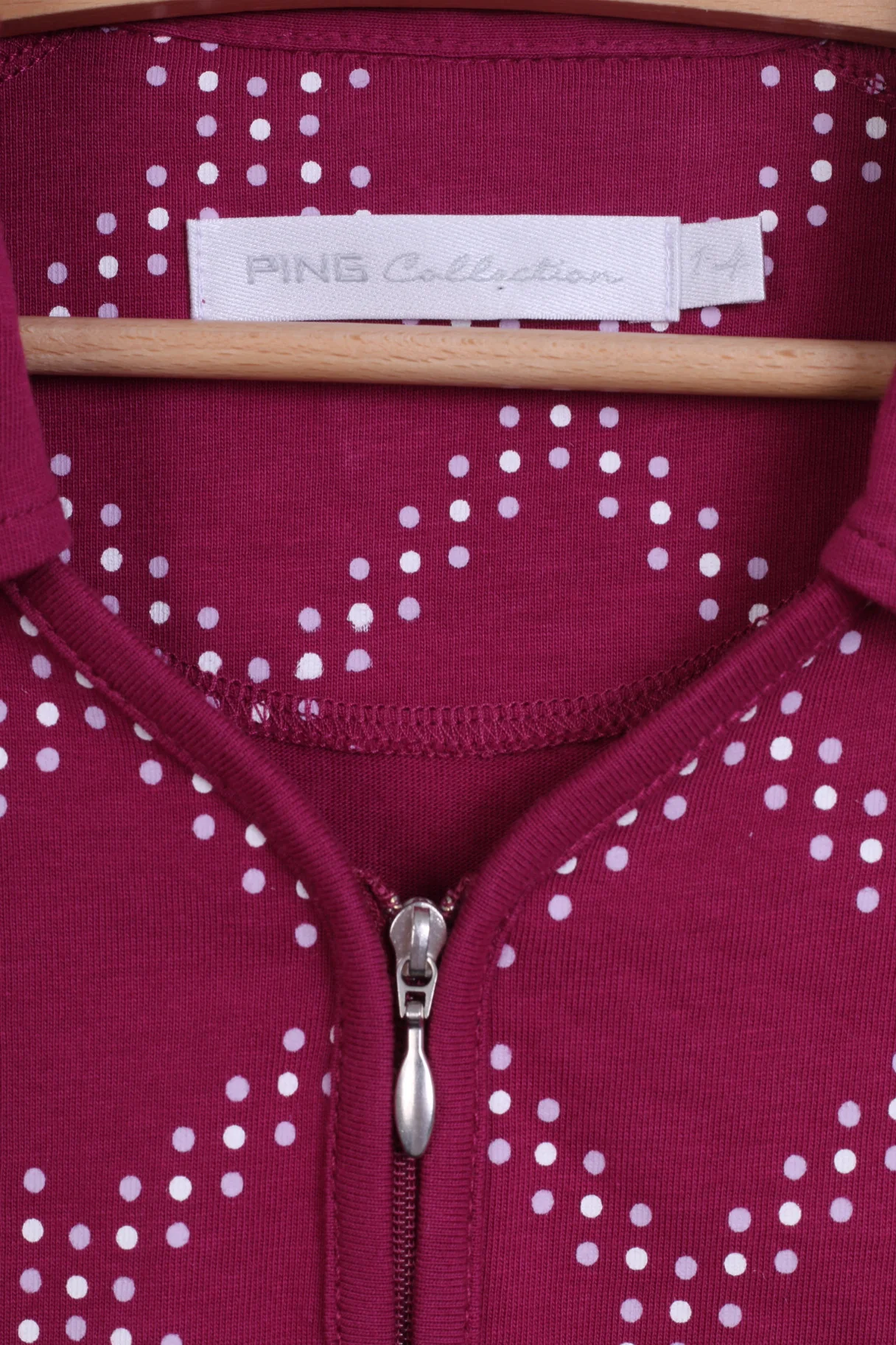 PING Collection Womens 14 L Sleeveless Cotton Collar Zip Neck Top Amaranth - Image 2