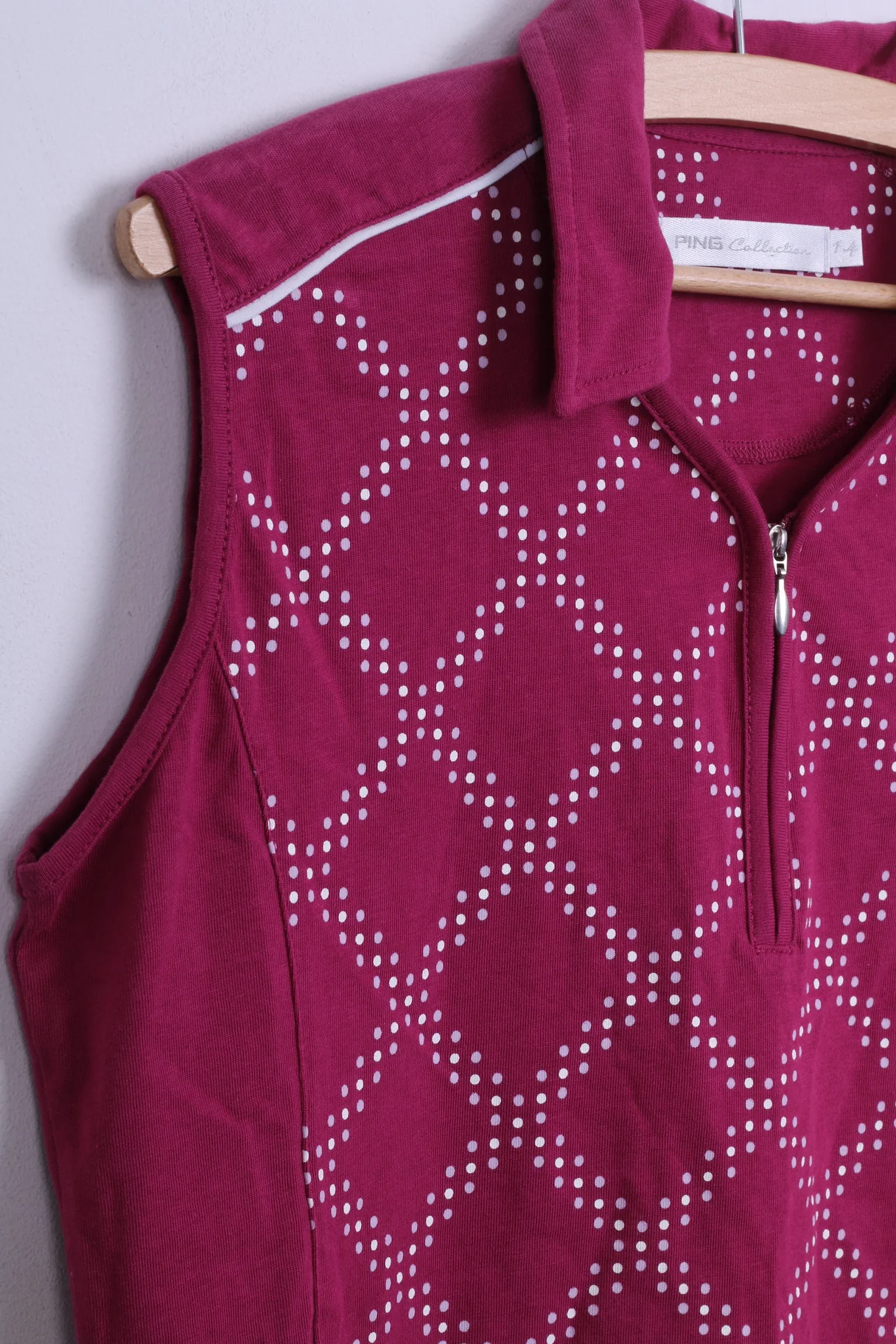 PING Collection Womens 14 L Sleeveless Cotton Collar Zip Neck Top Amaranth - Image 3