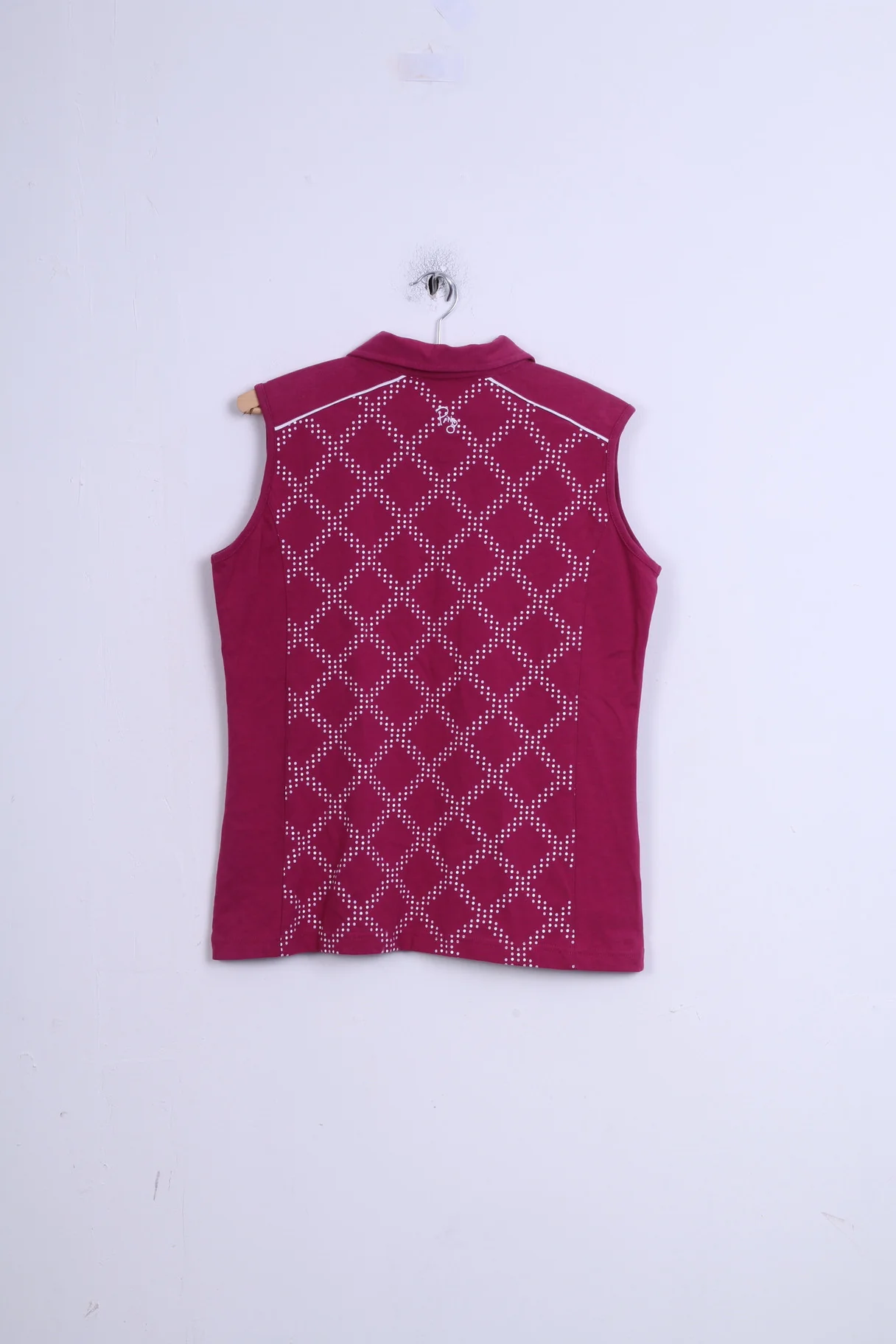 PING Collection Womens 14 L Sleeveless Cotton Collar Zip Neck Top Amaranth - Image 7