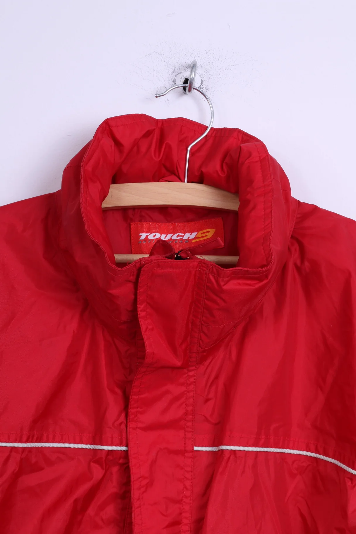 Touch 9  Mens M Rain Jacket Red Active Wear Nylon Hidden Hood Rain Coat - Image 2