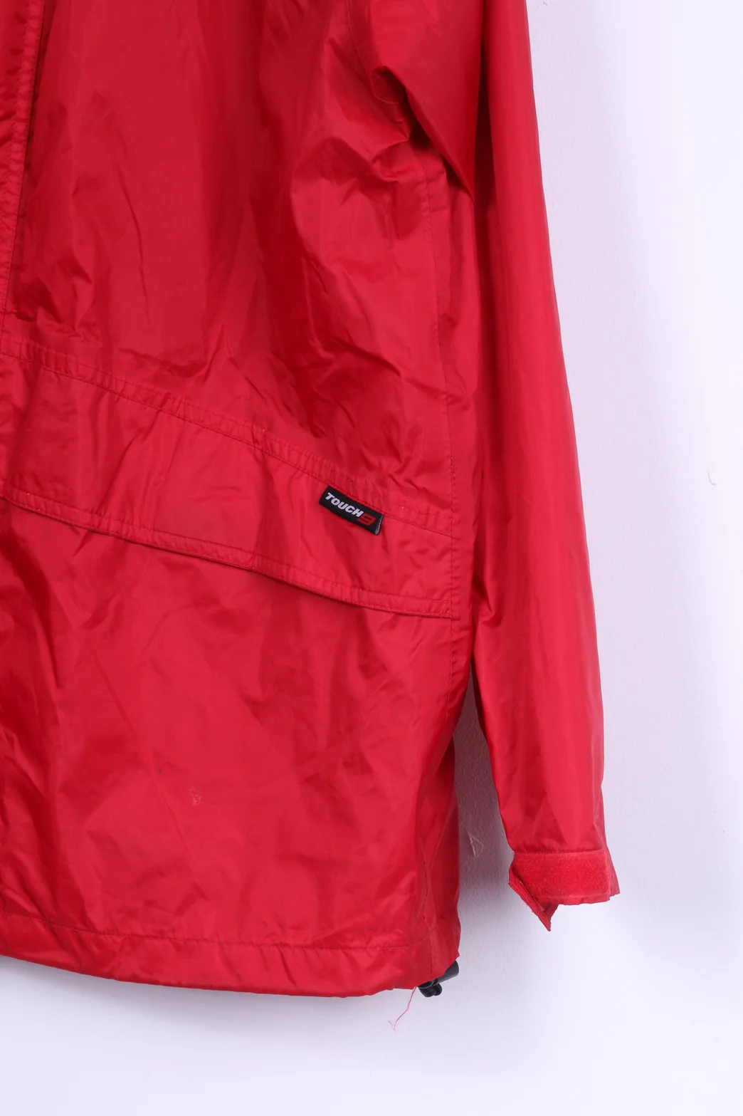 Touch 9  Mens M Rain Jacket Red Active Wear Nylon Hidden Hood Rain Coat - Image 3
