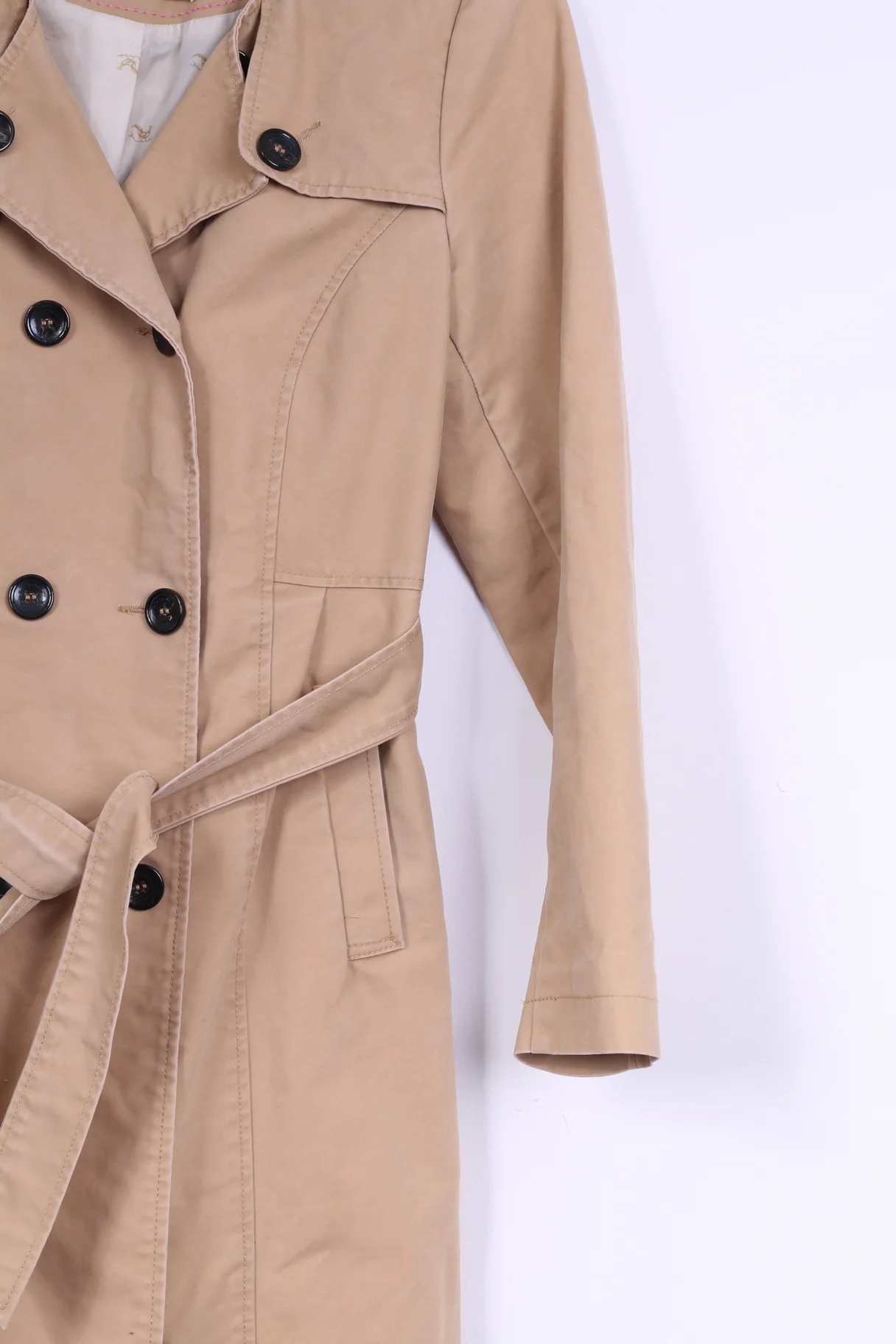 Holly White by Lindex Womens 42 M Trench Coat Beige Cotton Belted Classic Mac - Image 3