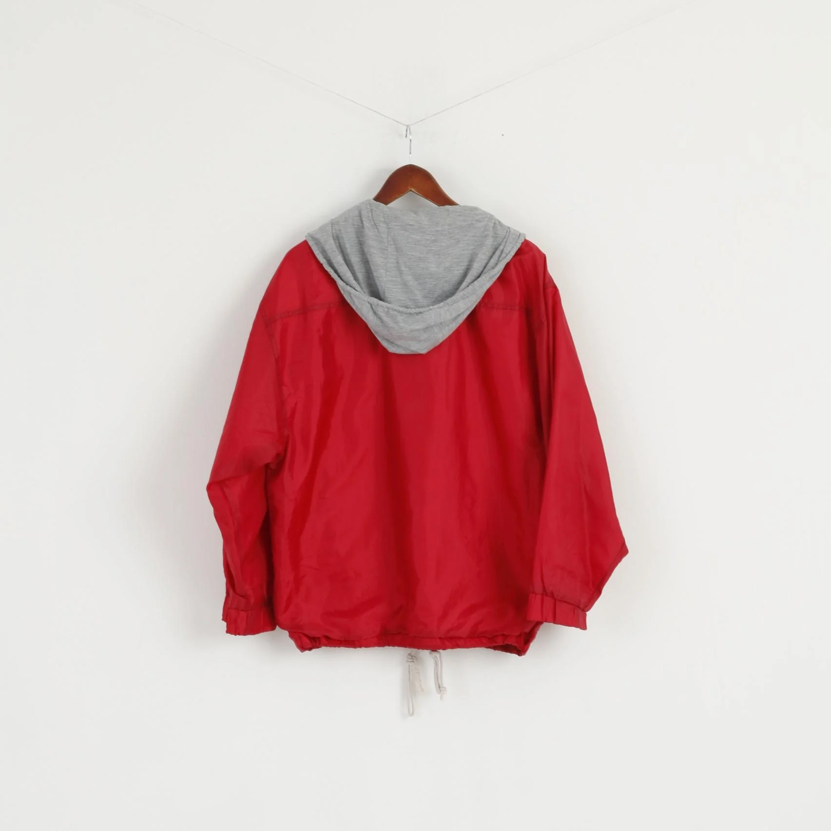 Broadcast Men 46 L Jacket Red Vintage Nylon Waterproof Nylon Full Zipper Hoooded Top - Image 8