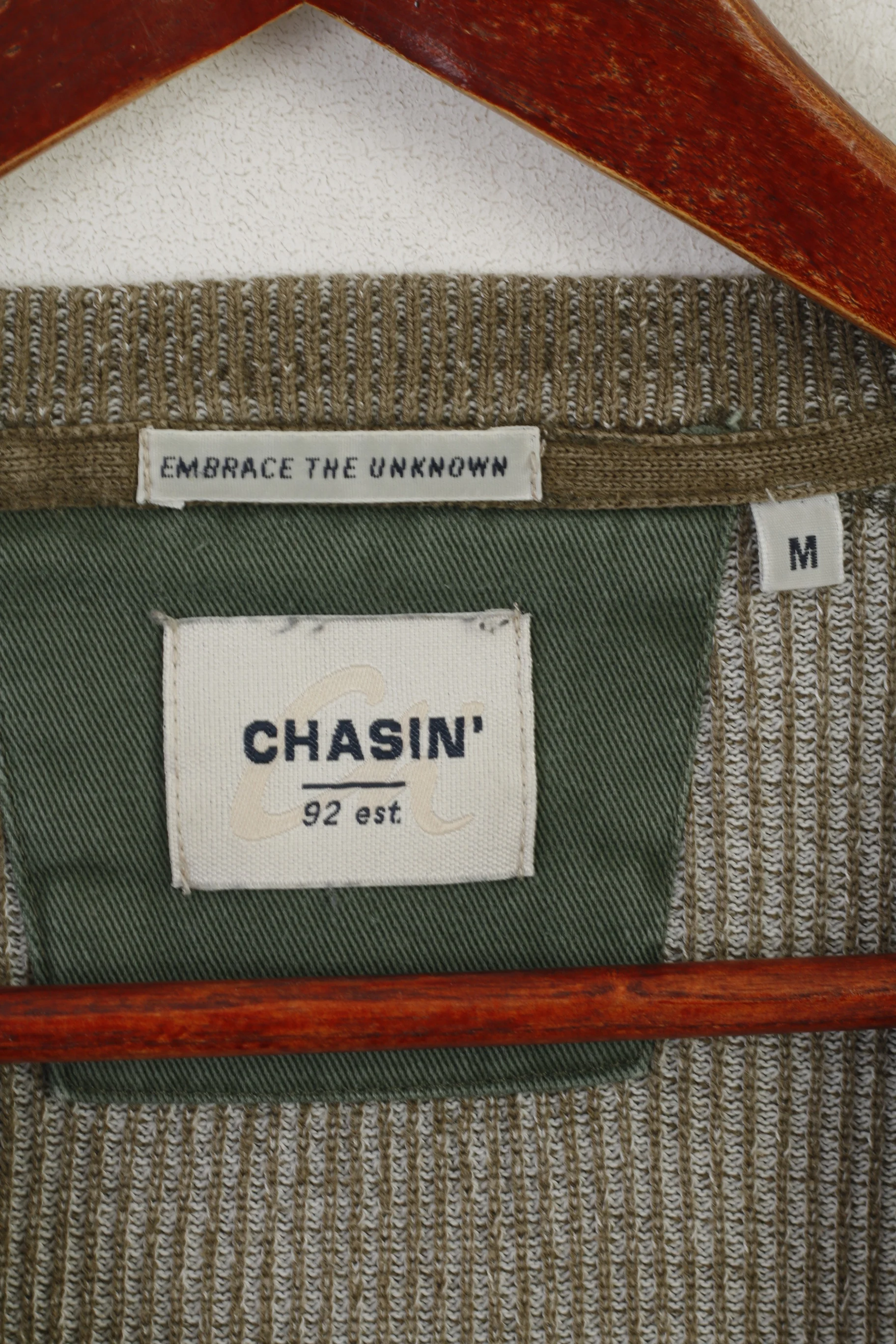 Chasin Men M Jumper Green Cotton Classic Unseen Style Crew Neck Pocket Sweater - Image 4