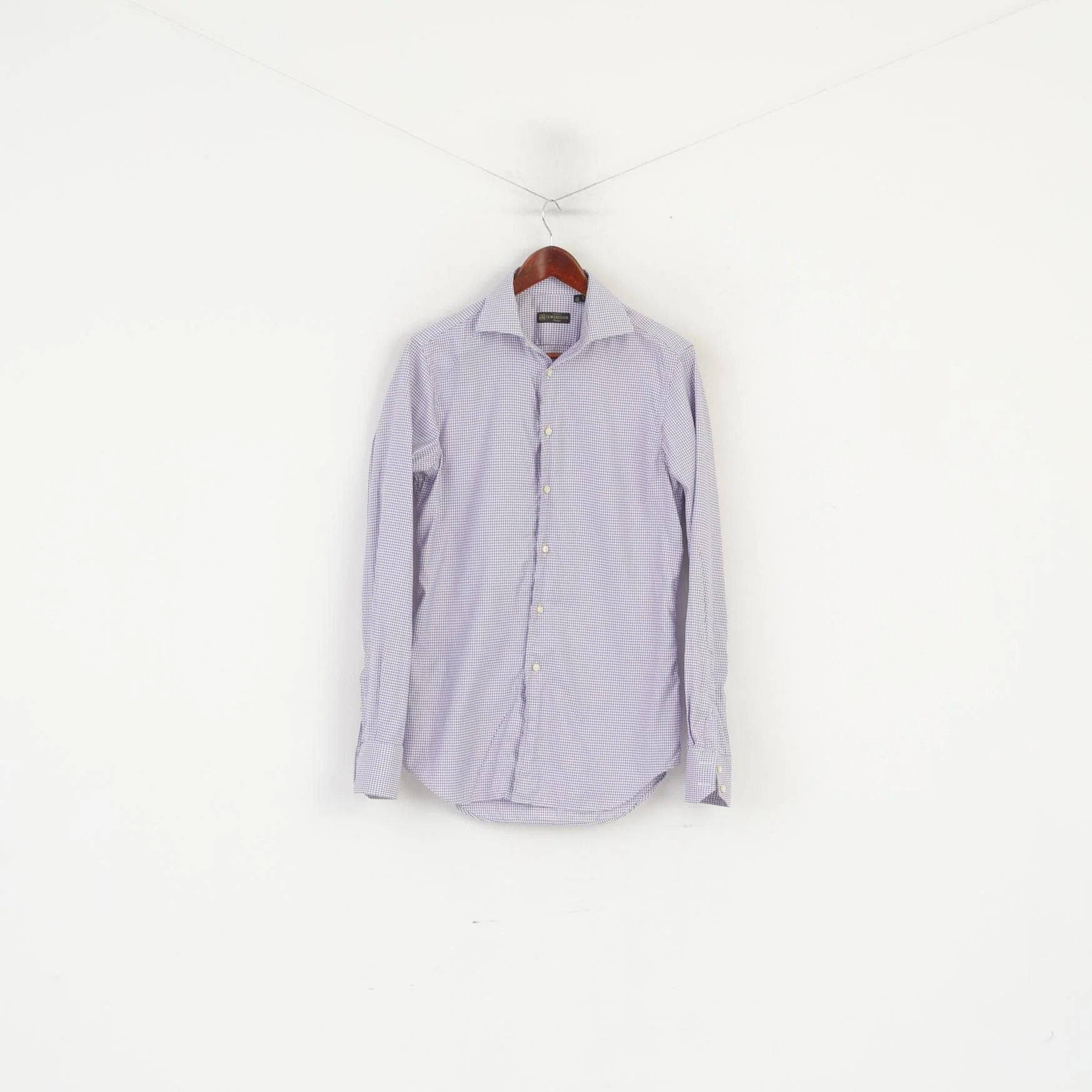 Corneliani Men 15 38 L Casual Shirt Purple Cotton Made in Italy Slim Fit Top - Image 2