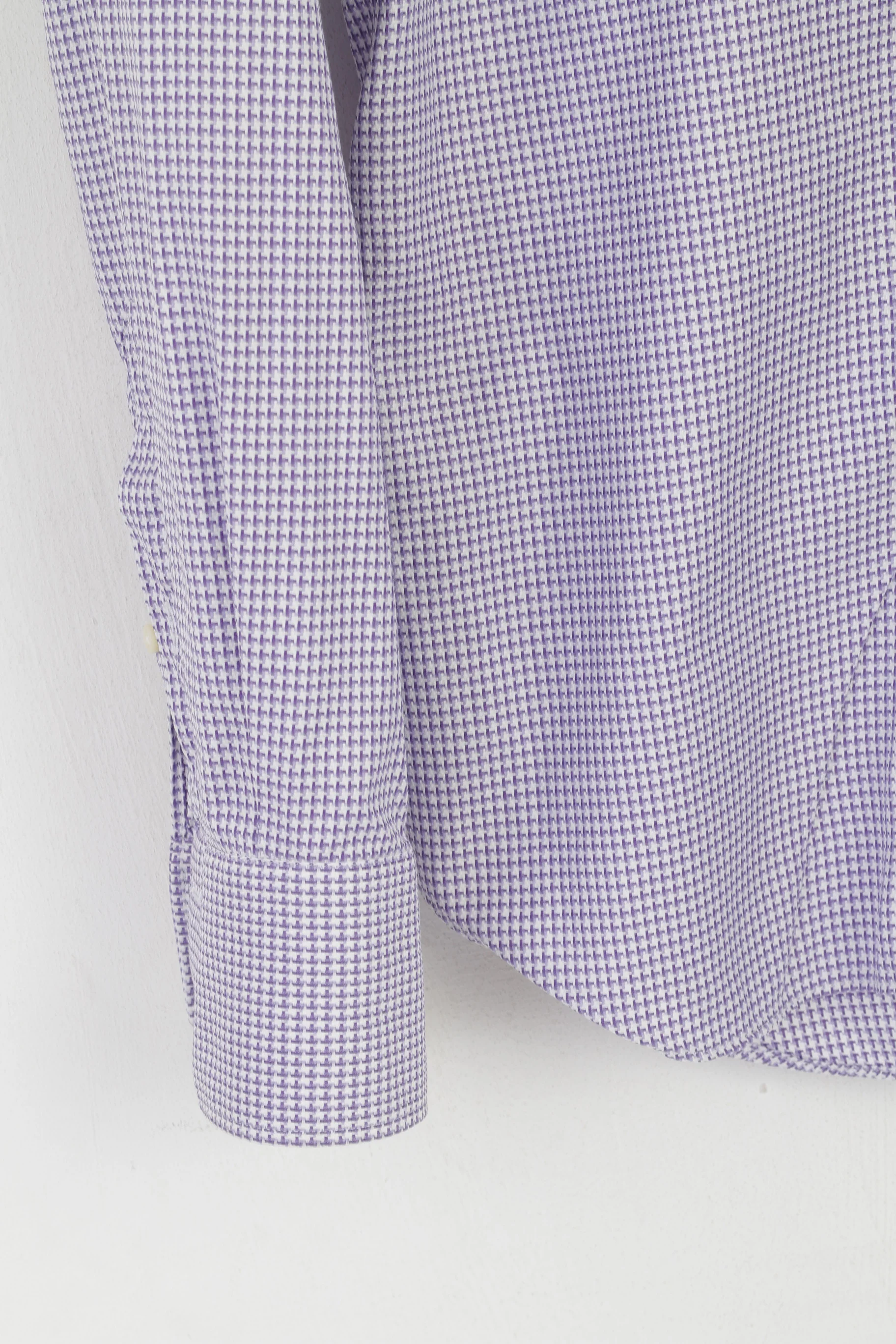 Corneliani Men 15 38 L Casual Shirt Purple Cotton Made in Italy Slim Fit Top - Image 4