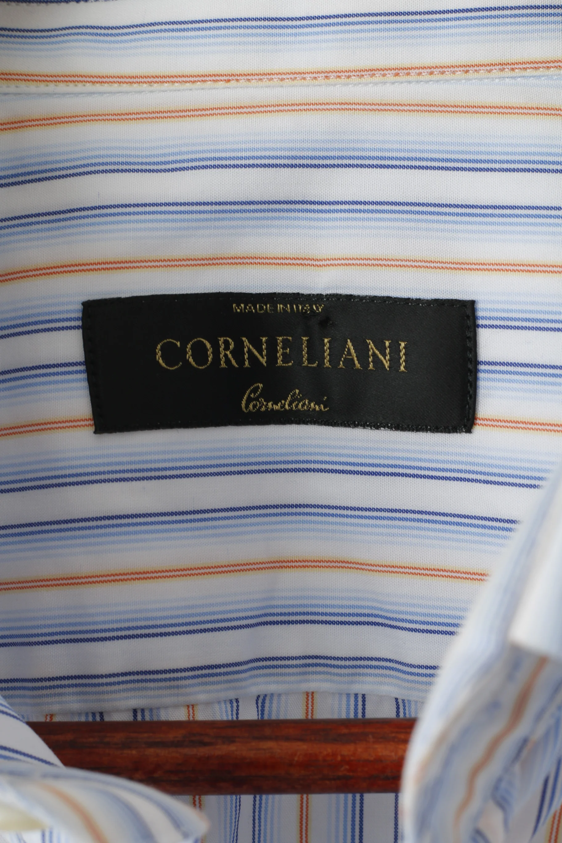 Corneliani Men 17 43 L Casual Shirt Blue Striped Cotton Made in Italy Long Sleeve Top - Image 5
