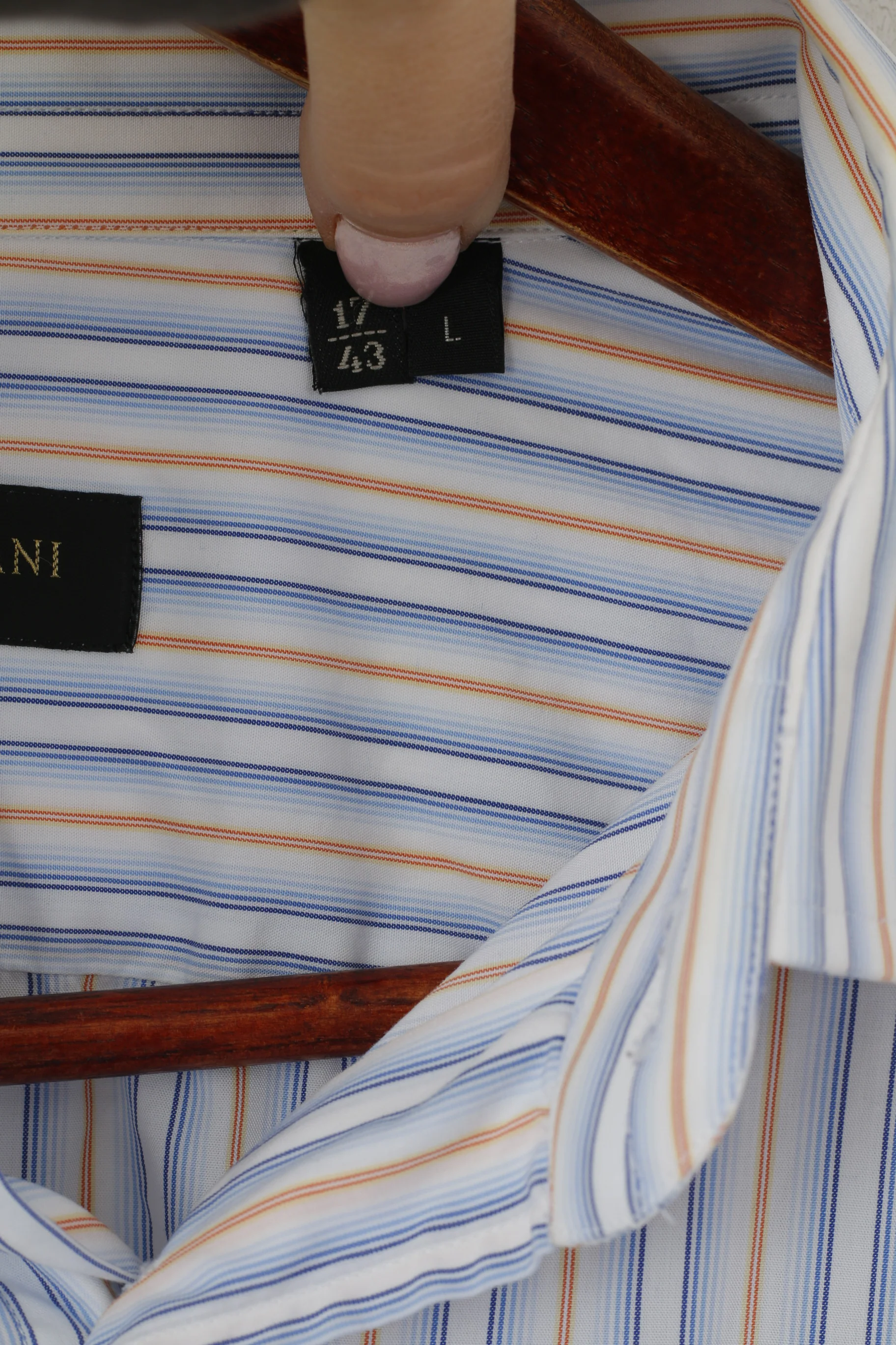 Corneliani Men 17 43 L Casual Shirt Blue Striped Cotton Made in Italy Long Sleeve Top - Image 6
