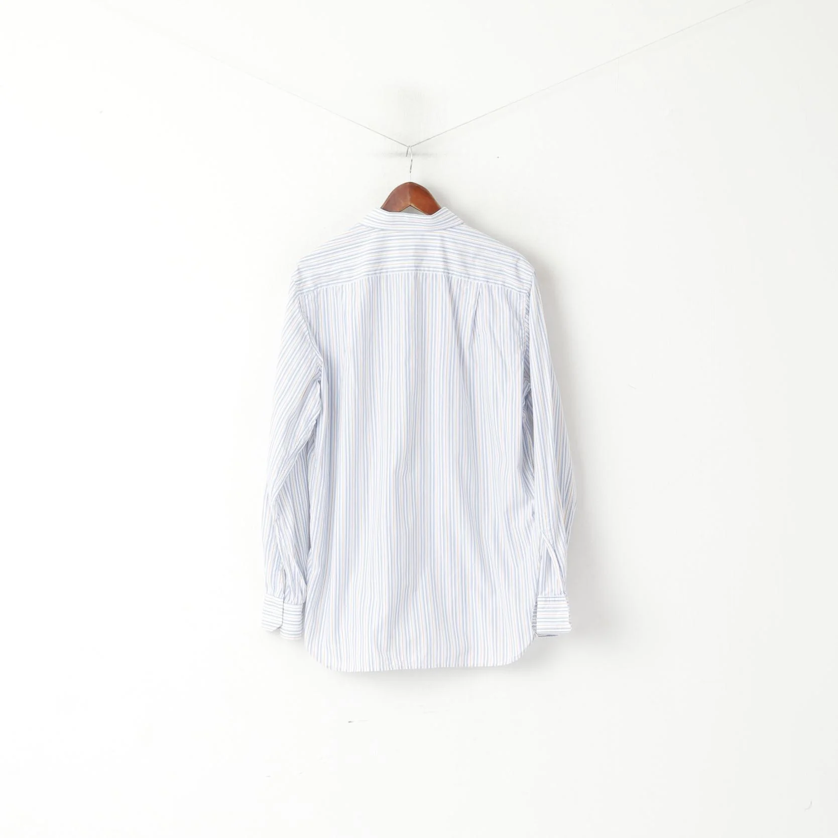 Corneliani Men 17 43 L Casual Shirt Blue Striped Cotton Made in Italy Long Sleeve Top - Image 8