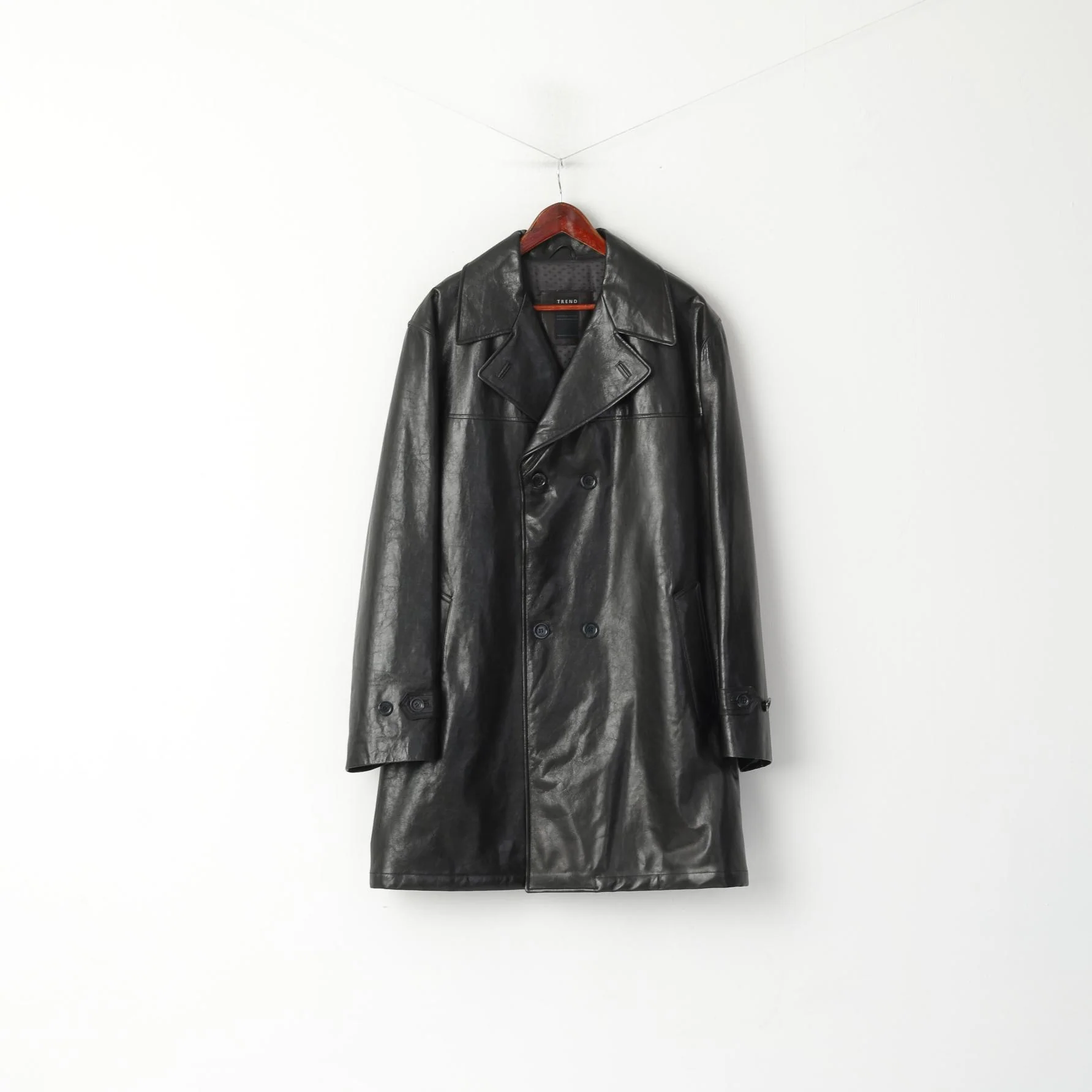 Corneliani Men 54 XL Coat Black Soft Leather Double-Breasted Made in Italy - Image 2