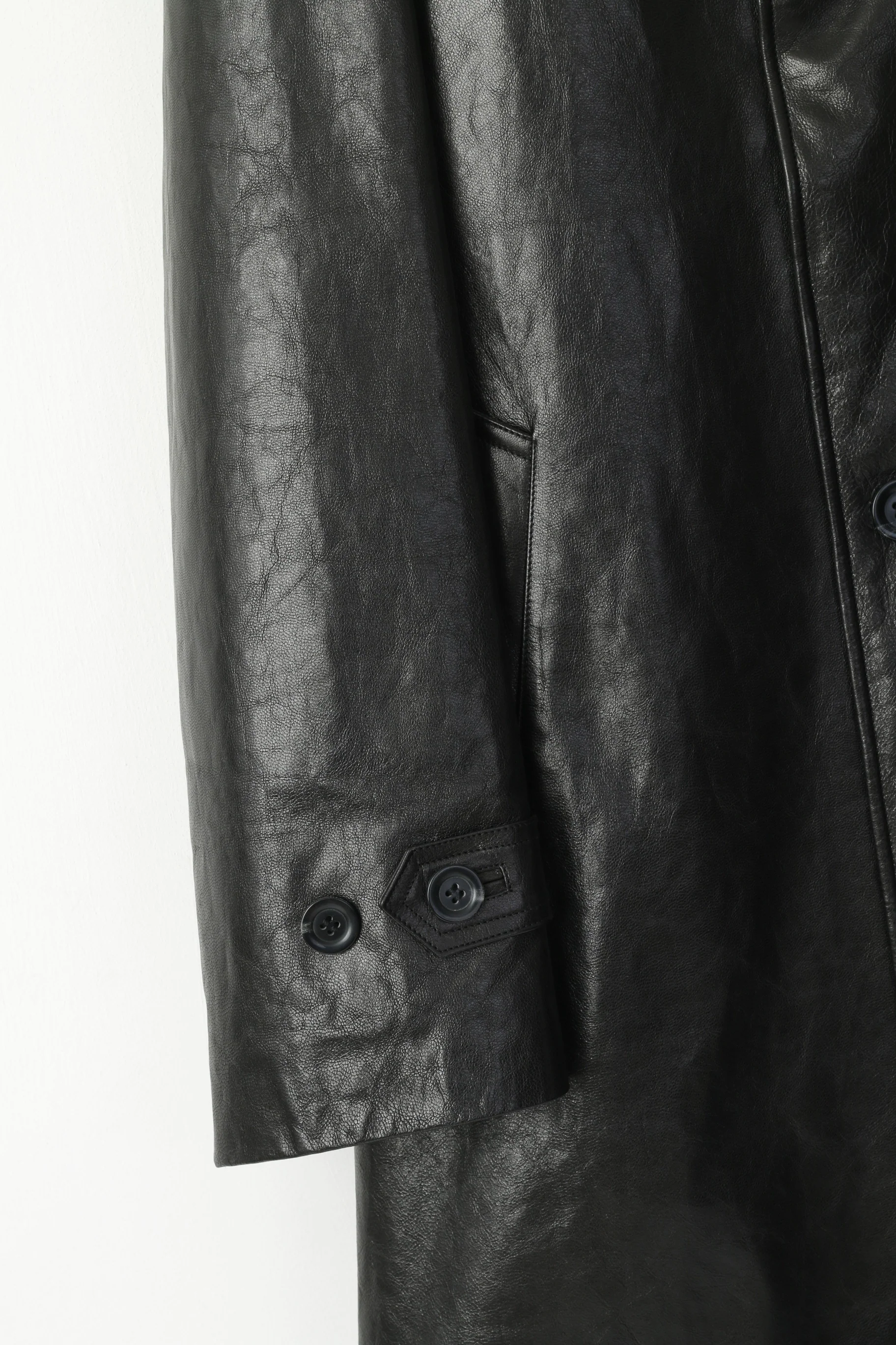 Corneliani Men 54 XL Coat Black Soft Leather Double-Breasted Made in Italy - Image 4