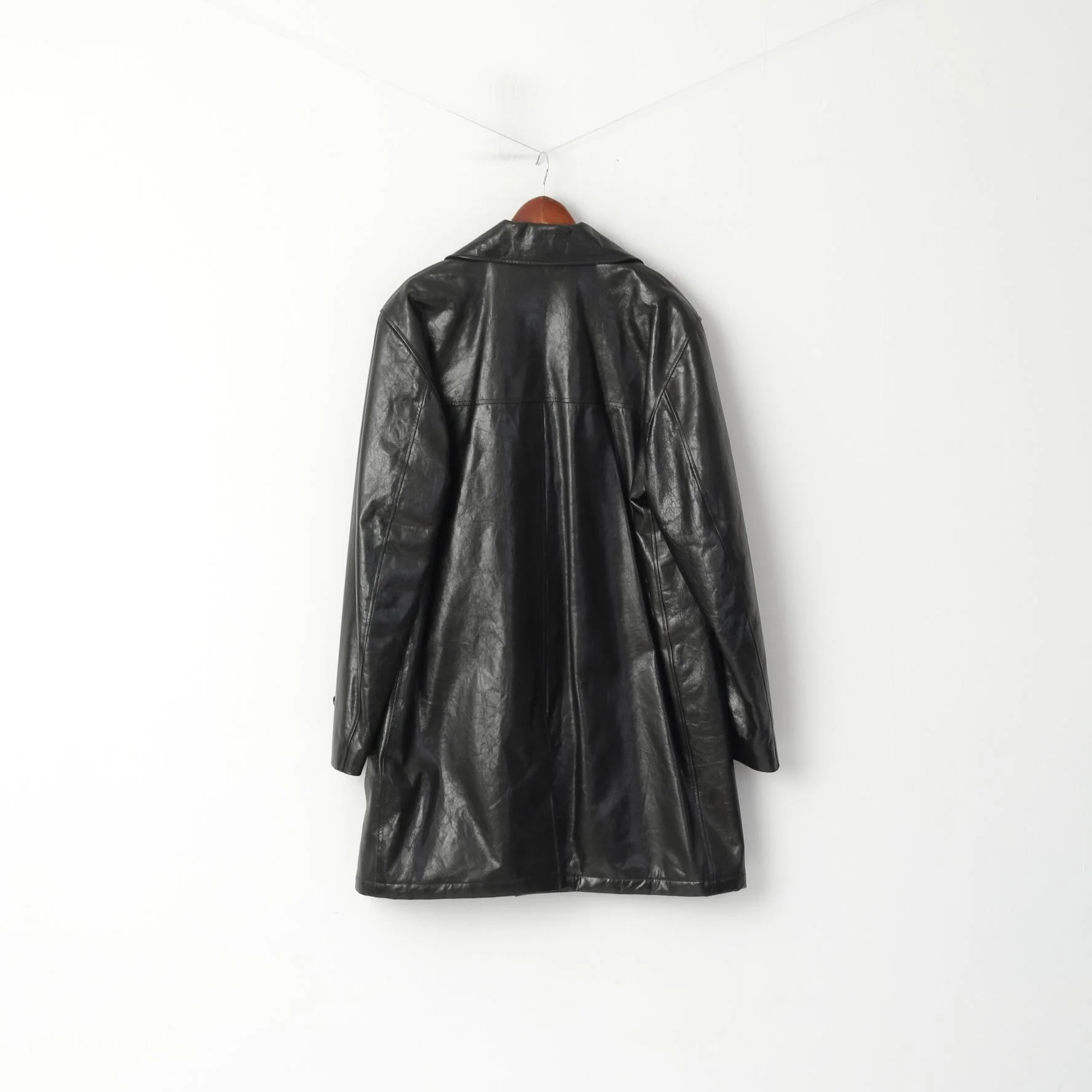 Corneliani Men 54 XL Coat Black Soft Leather Double-Breasted Made in Italy - Image 9